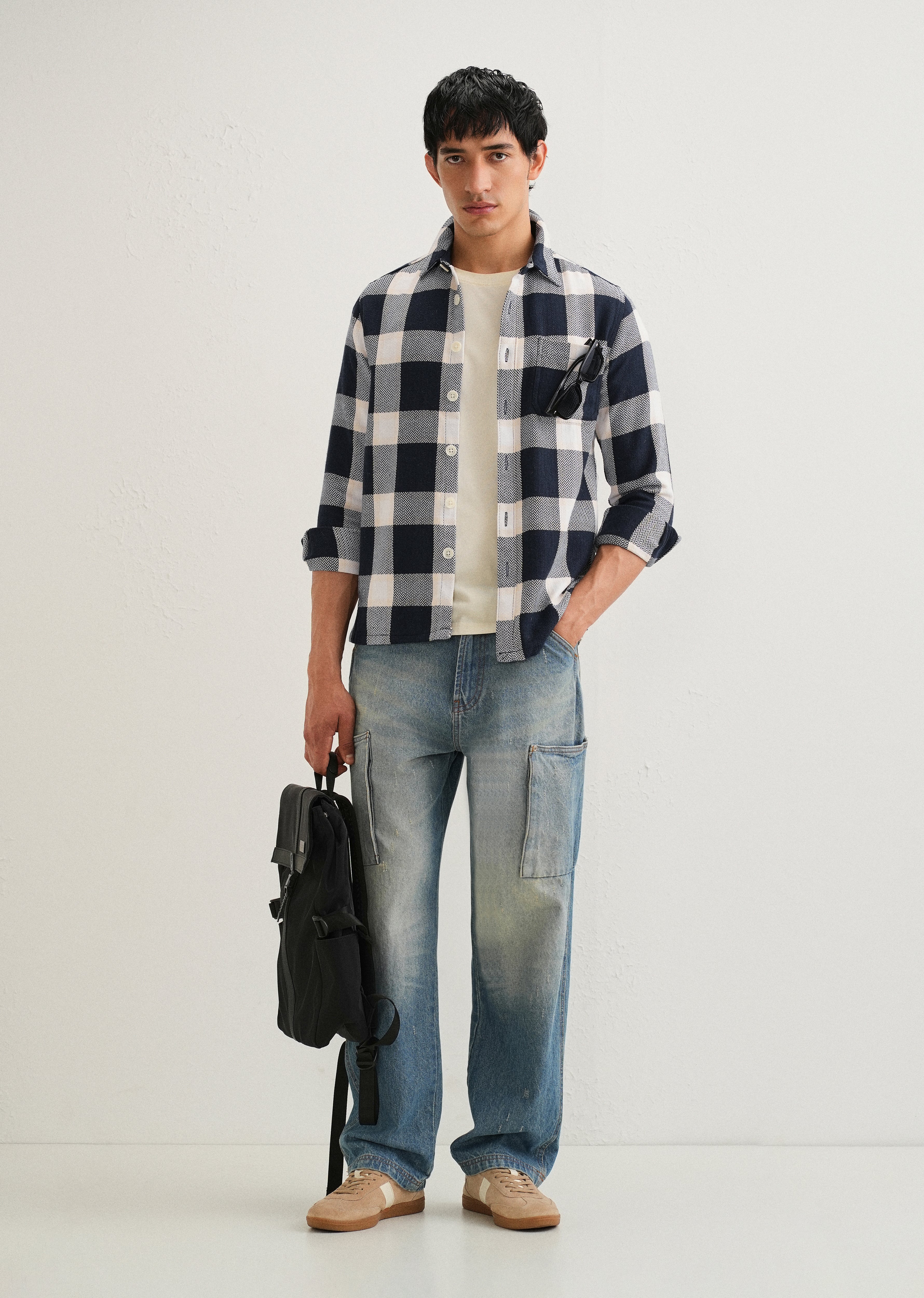Dark Blue Checked Overshirt - Image 6