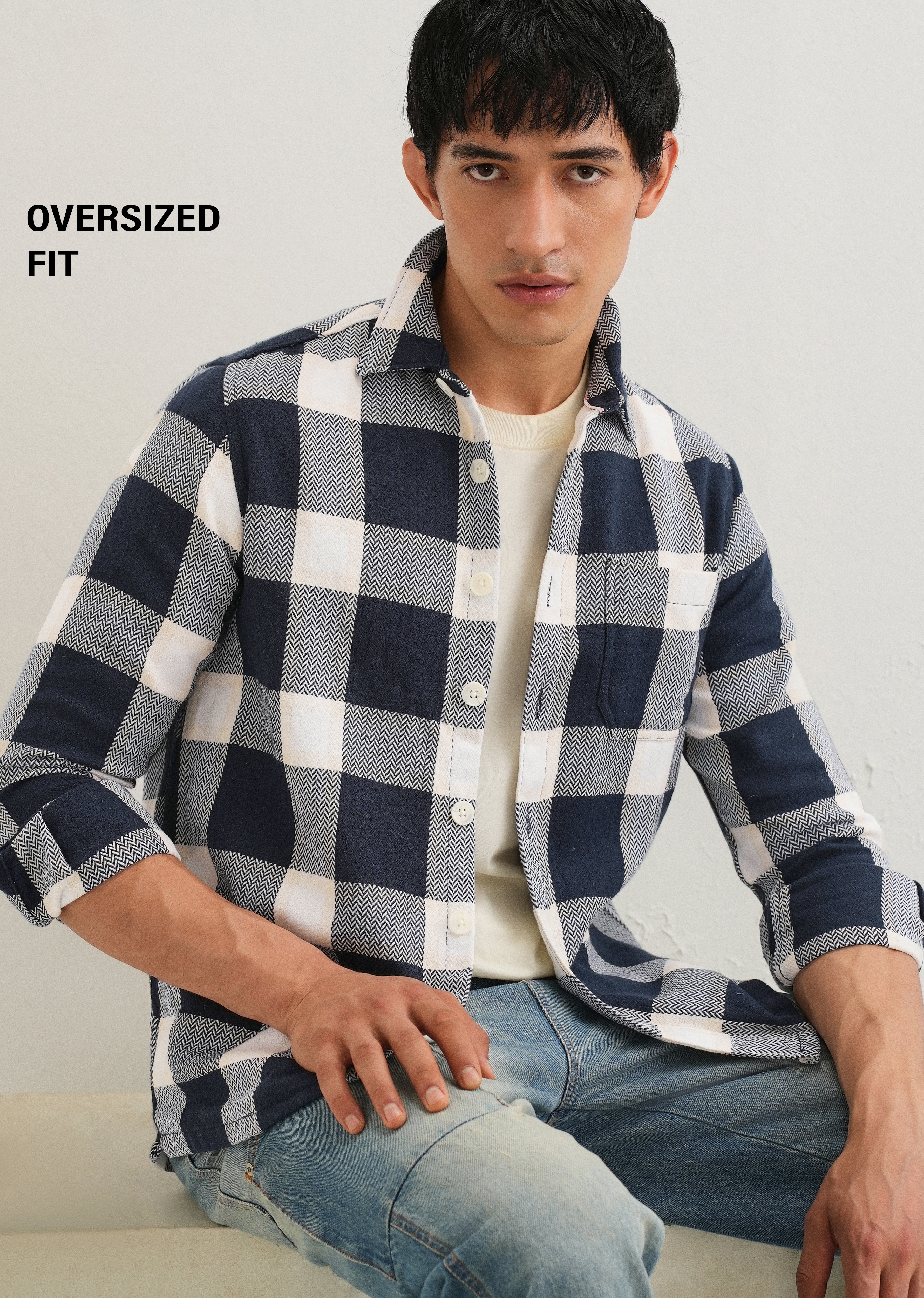 Dark Blue Checked Overshirt - Image 7