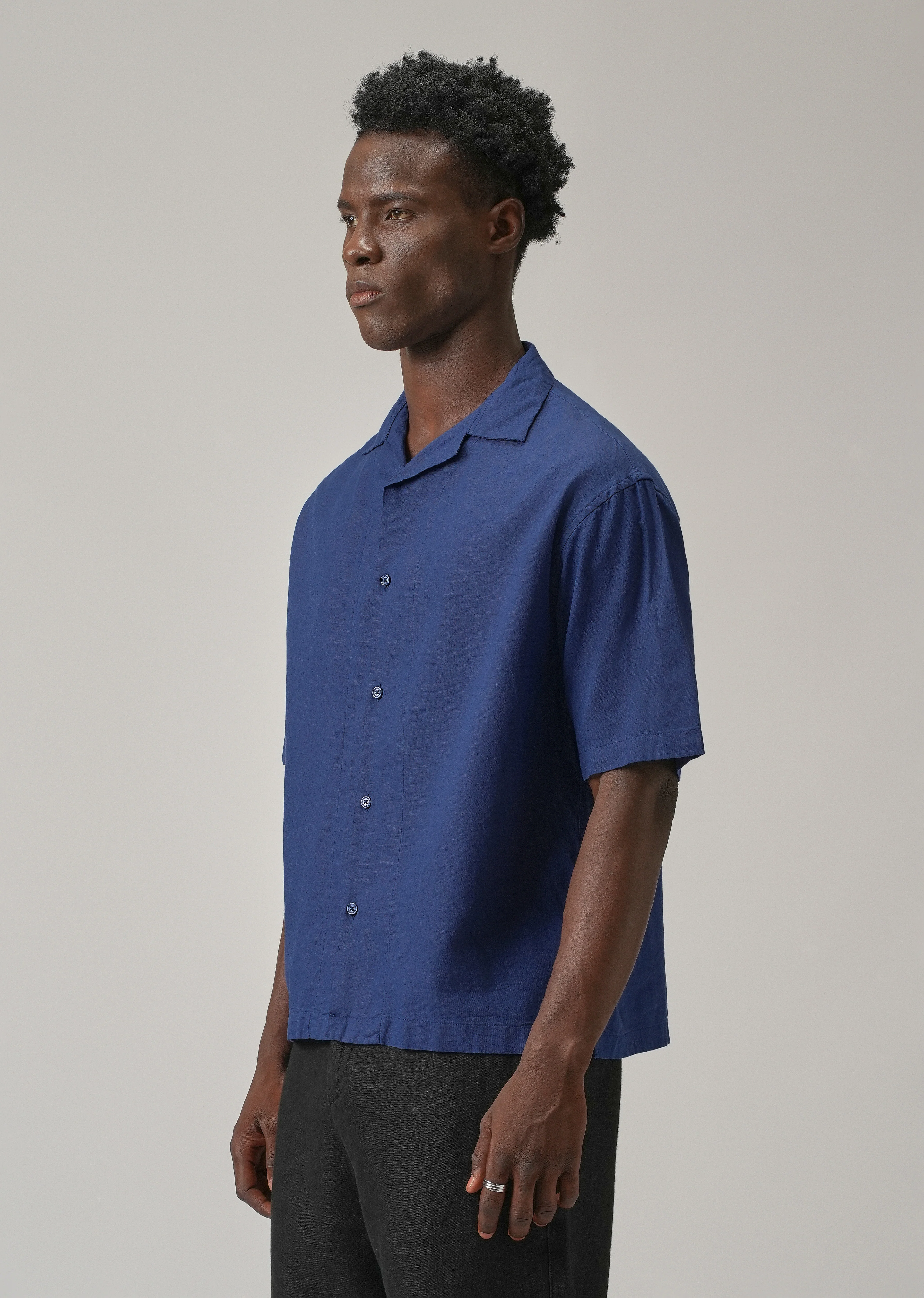 Dark Blue Cotton Linen Shirt - Image 4