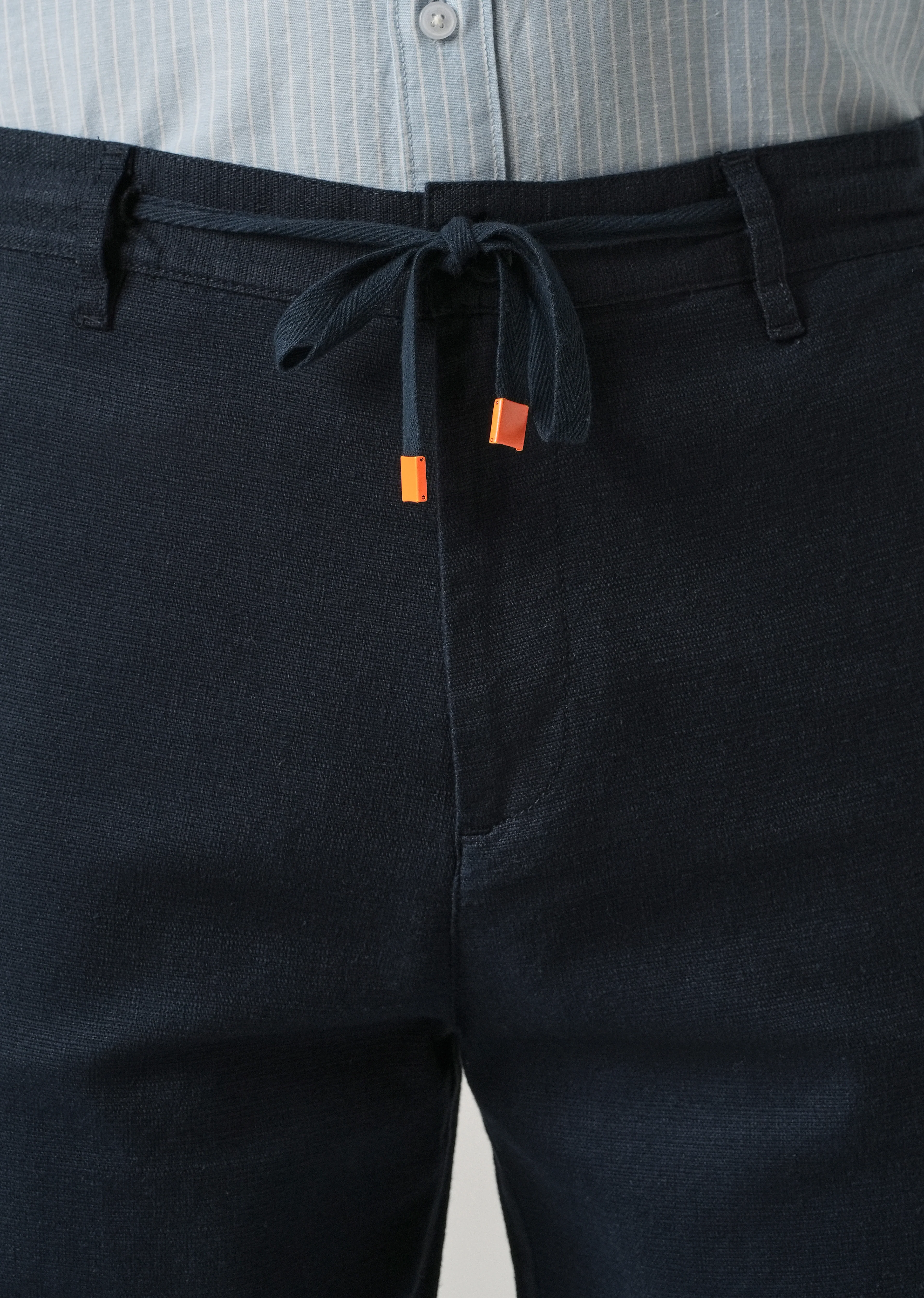 Dark Blue Linen-Look Cotton Trousers - Image 5
