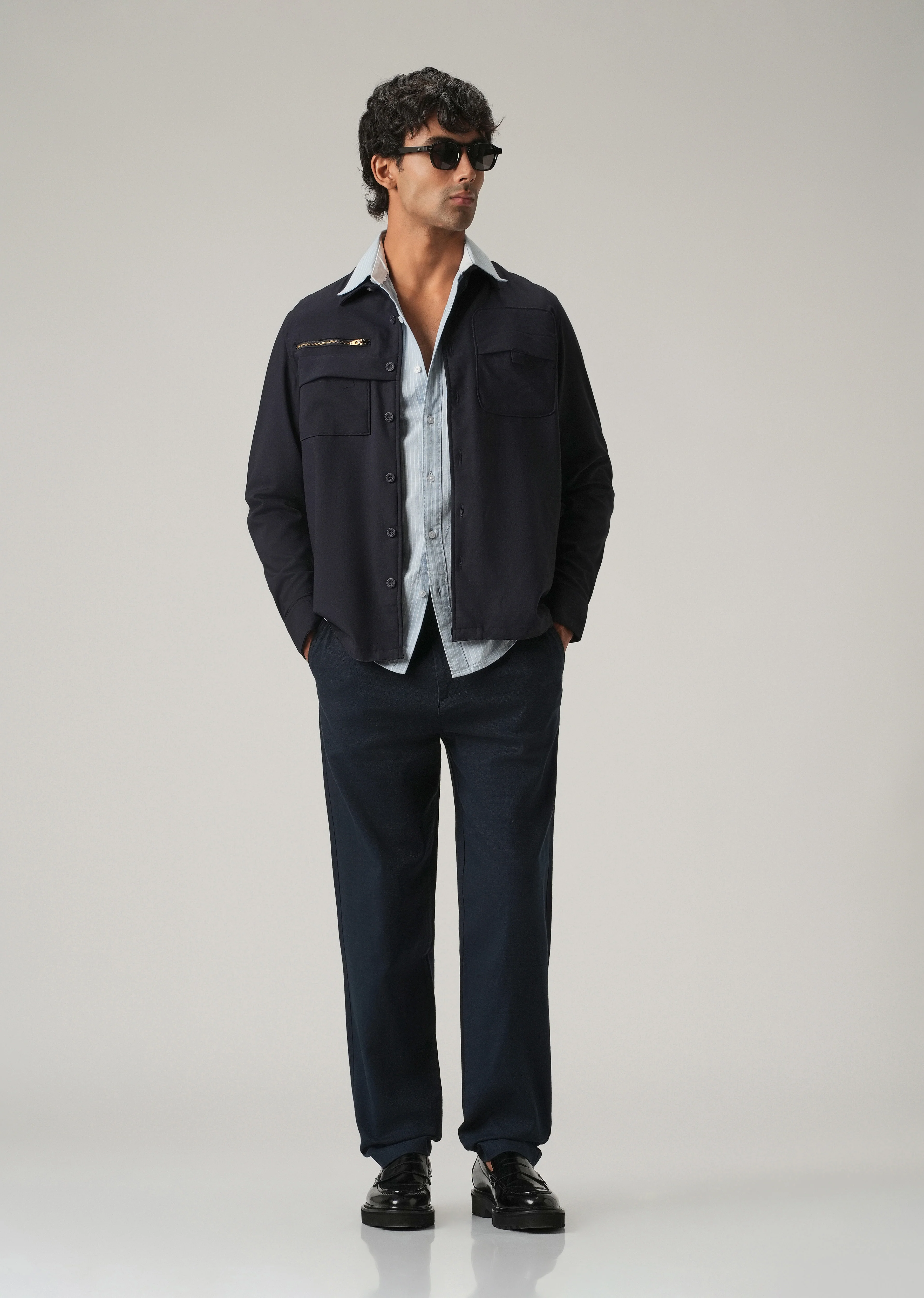 Dark Blue Linen-Look Cotton Trousers - Image 6