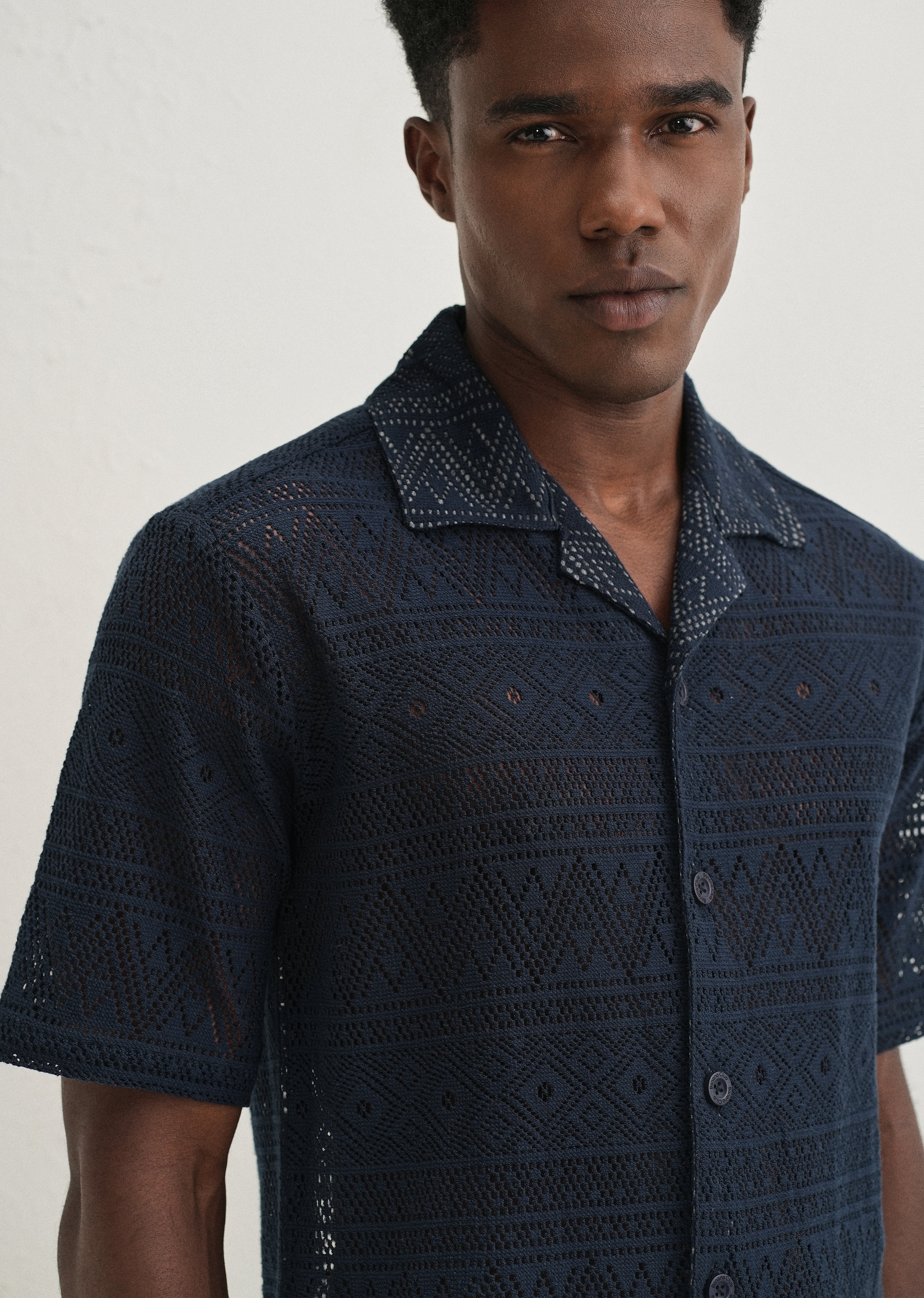 Dark Blue Crochet Shirt - Image 2