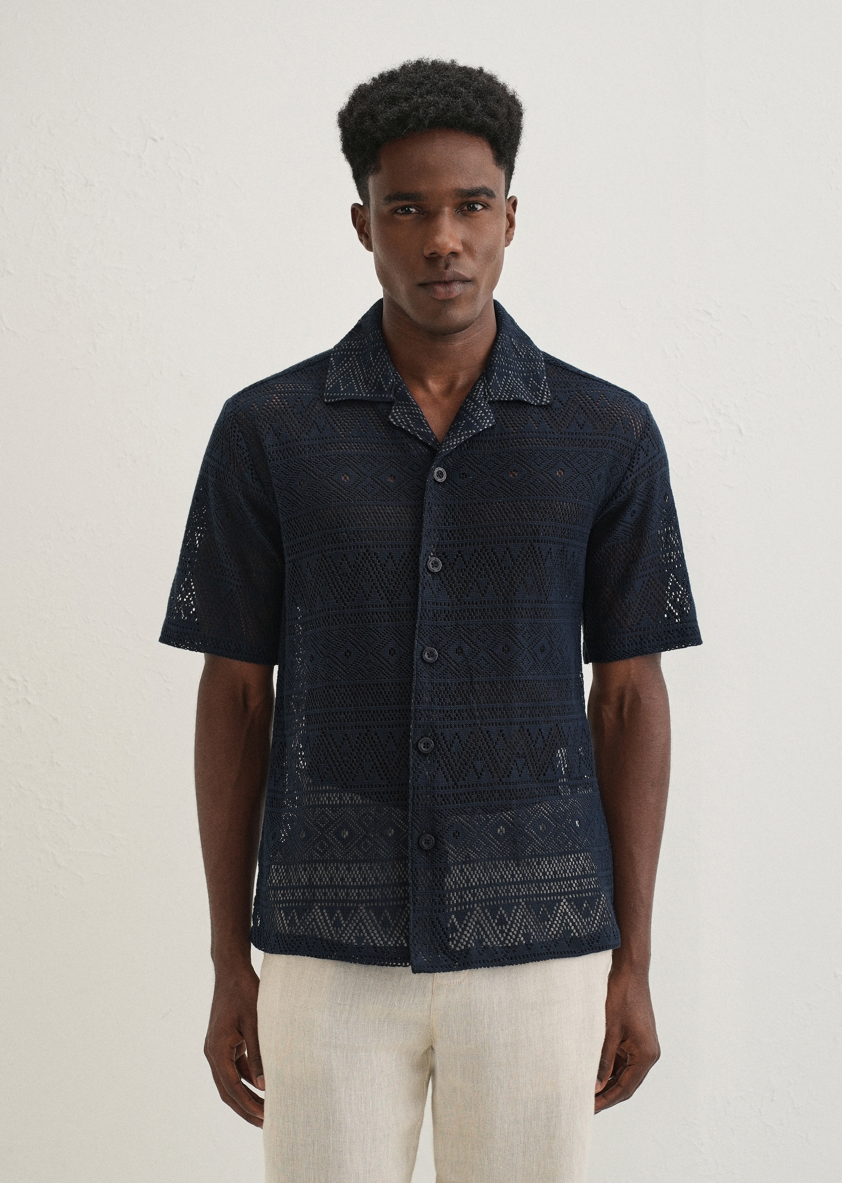 Dark Blue Crochet Shirt - Image 4