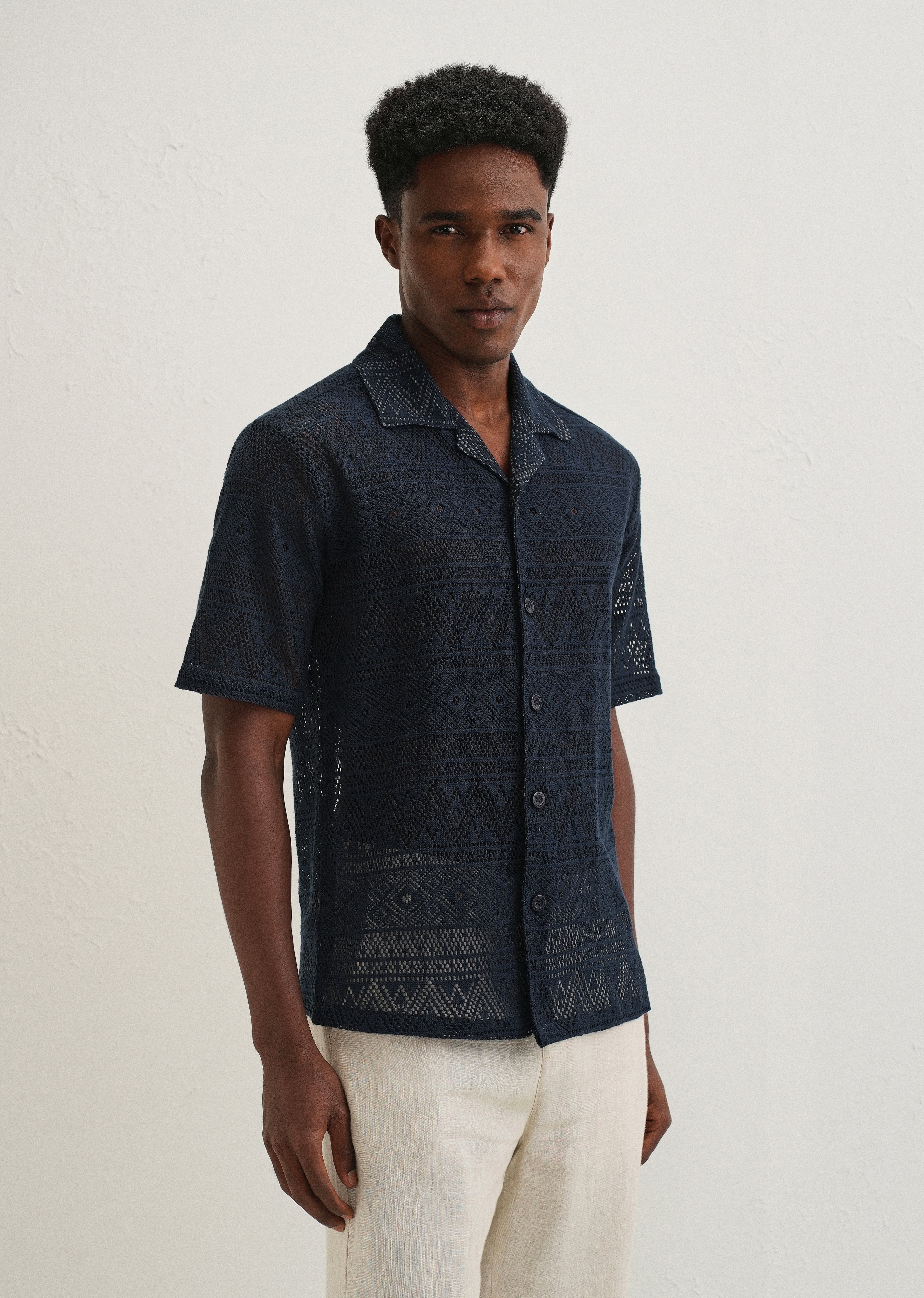 Dark Blue Crochet Shirt - Image 5