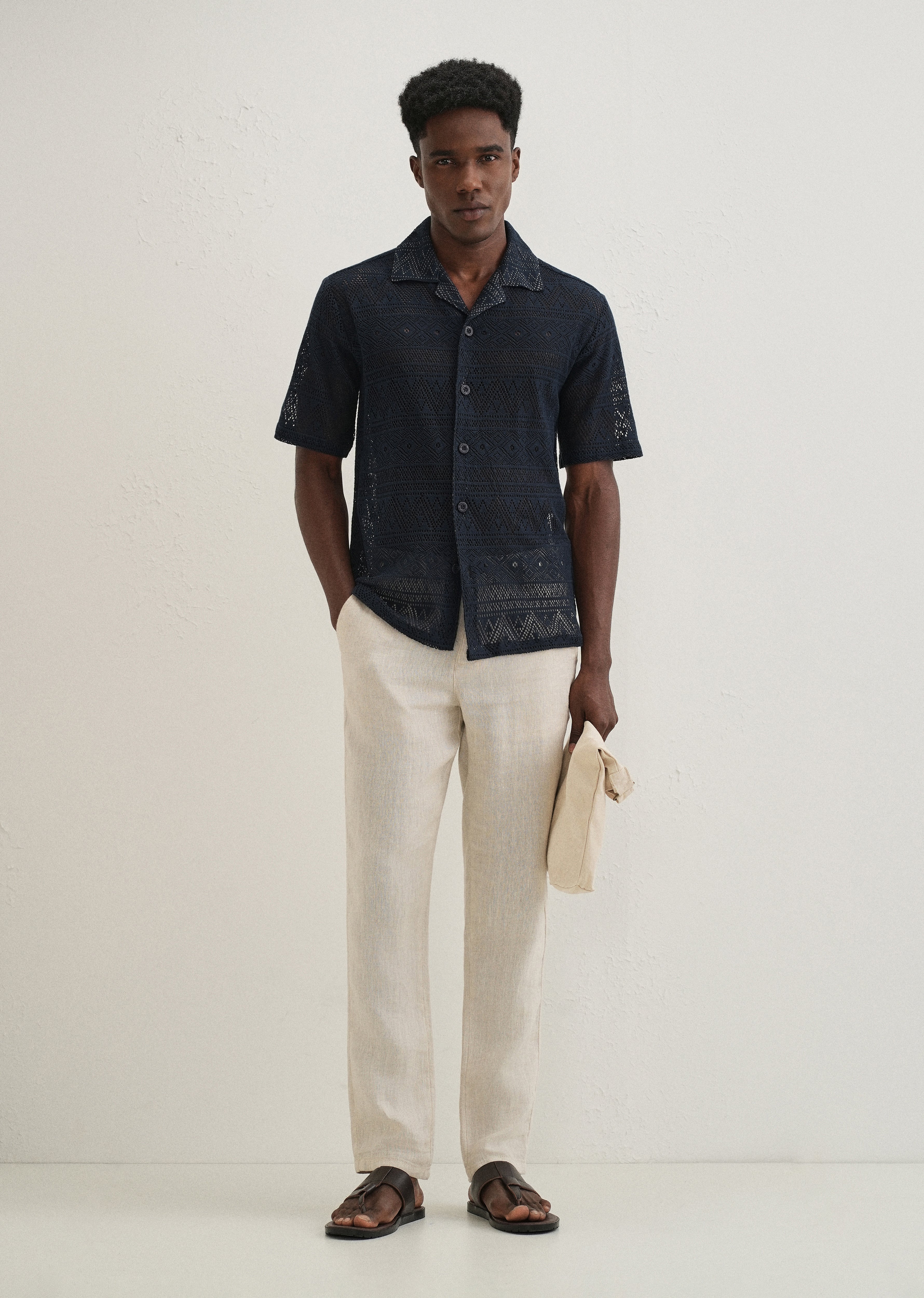 Dark Blue Crochet Shirt - Image 6