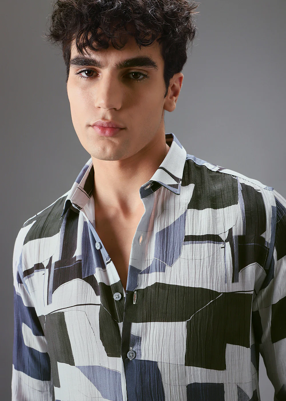 Dark Blue Crushed Printed Shirt - Image 2