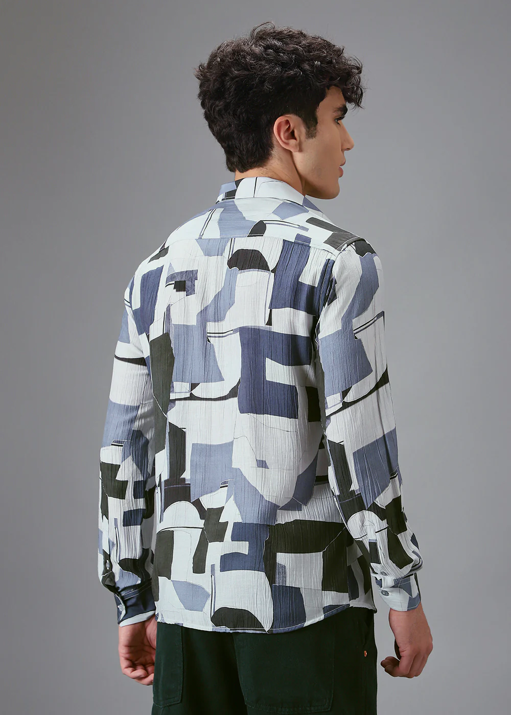 Dark Blue Crushed Printed Shirt - Image 4
