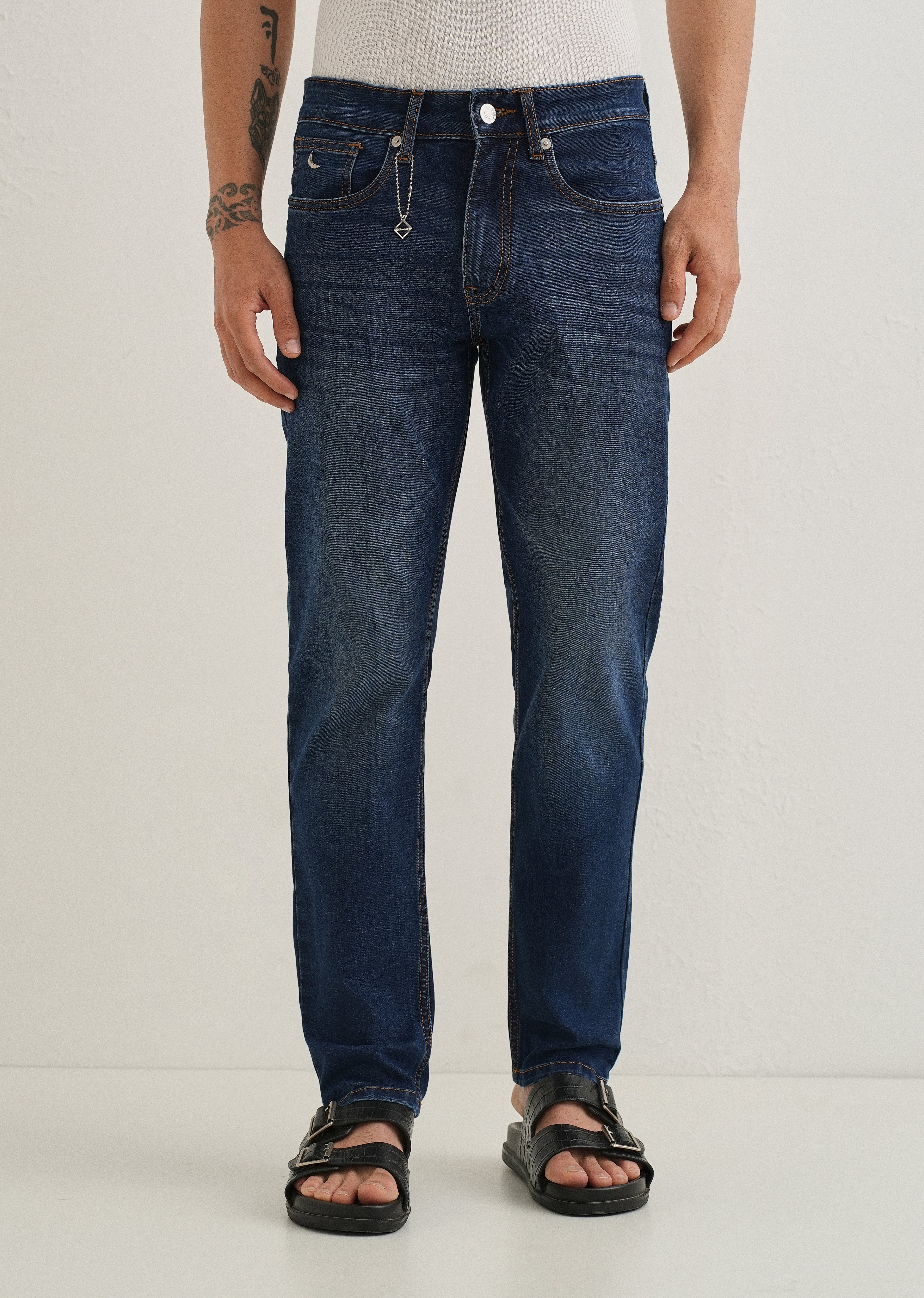 Dark Blue Fade Ankle Fit Jeans - Image 3