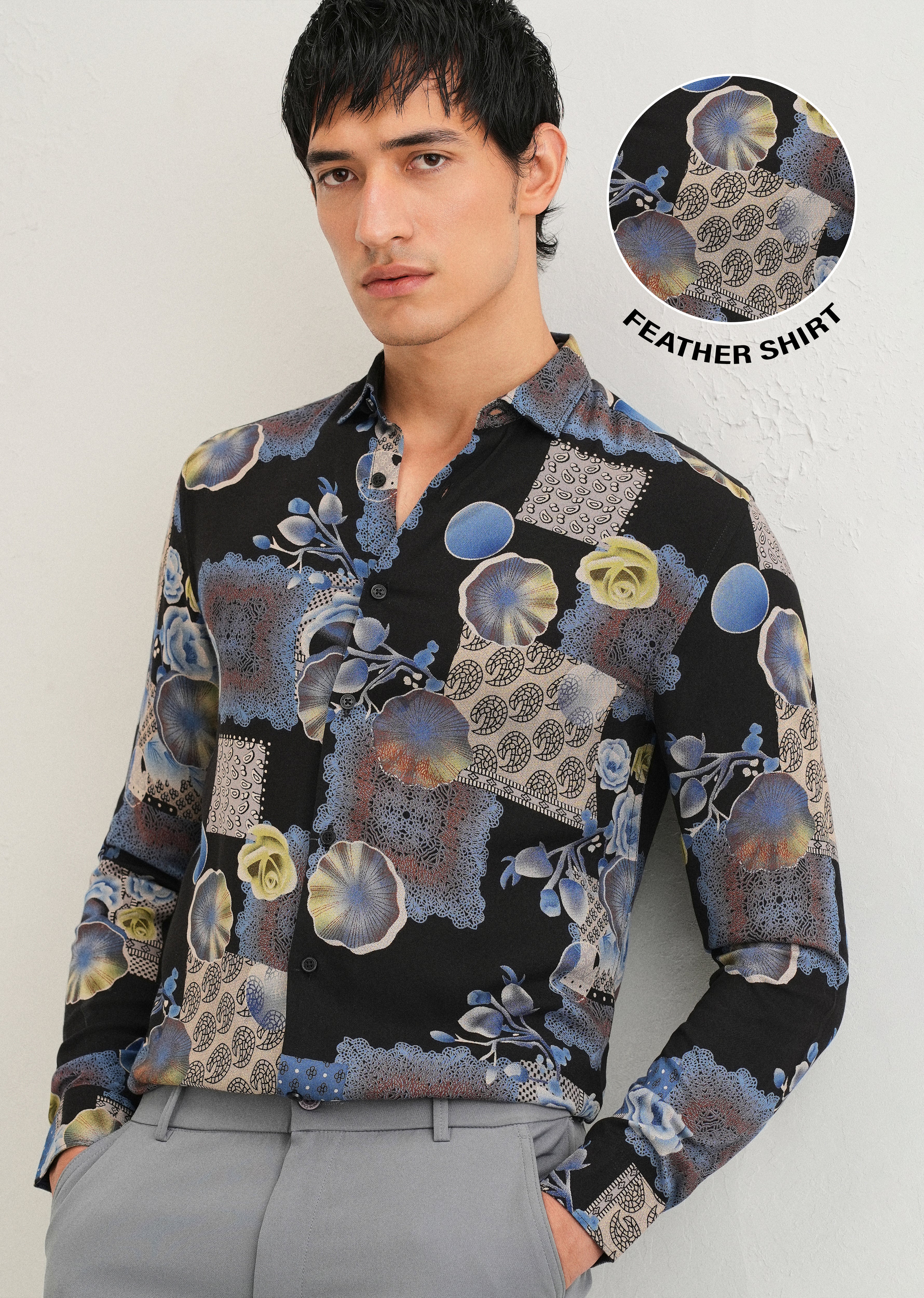 Dark Blue Feather Shirt - Image 7
