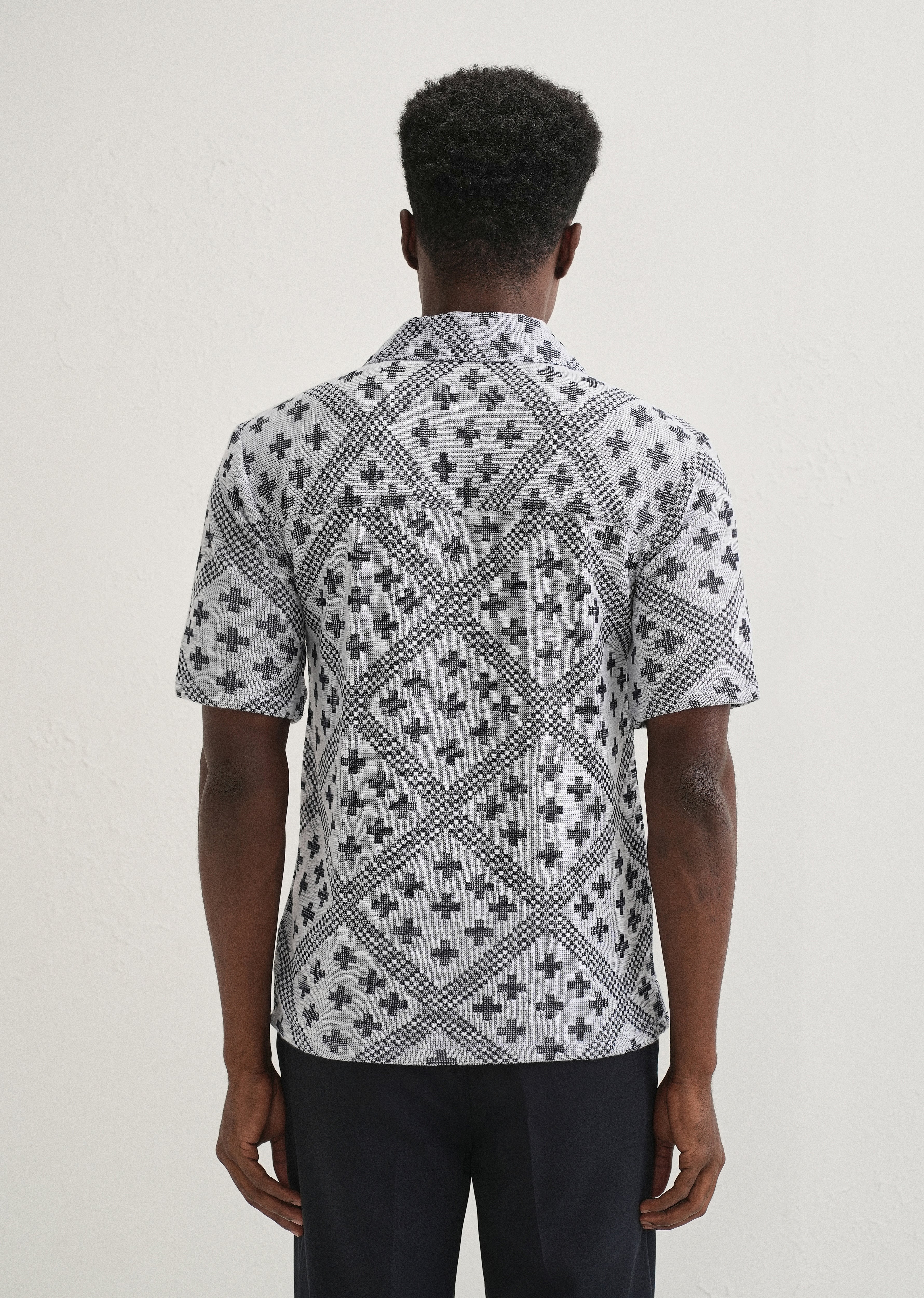 Dark Blue Jacquard Knitted Shirt - Image 2