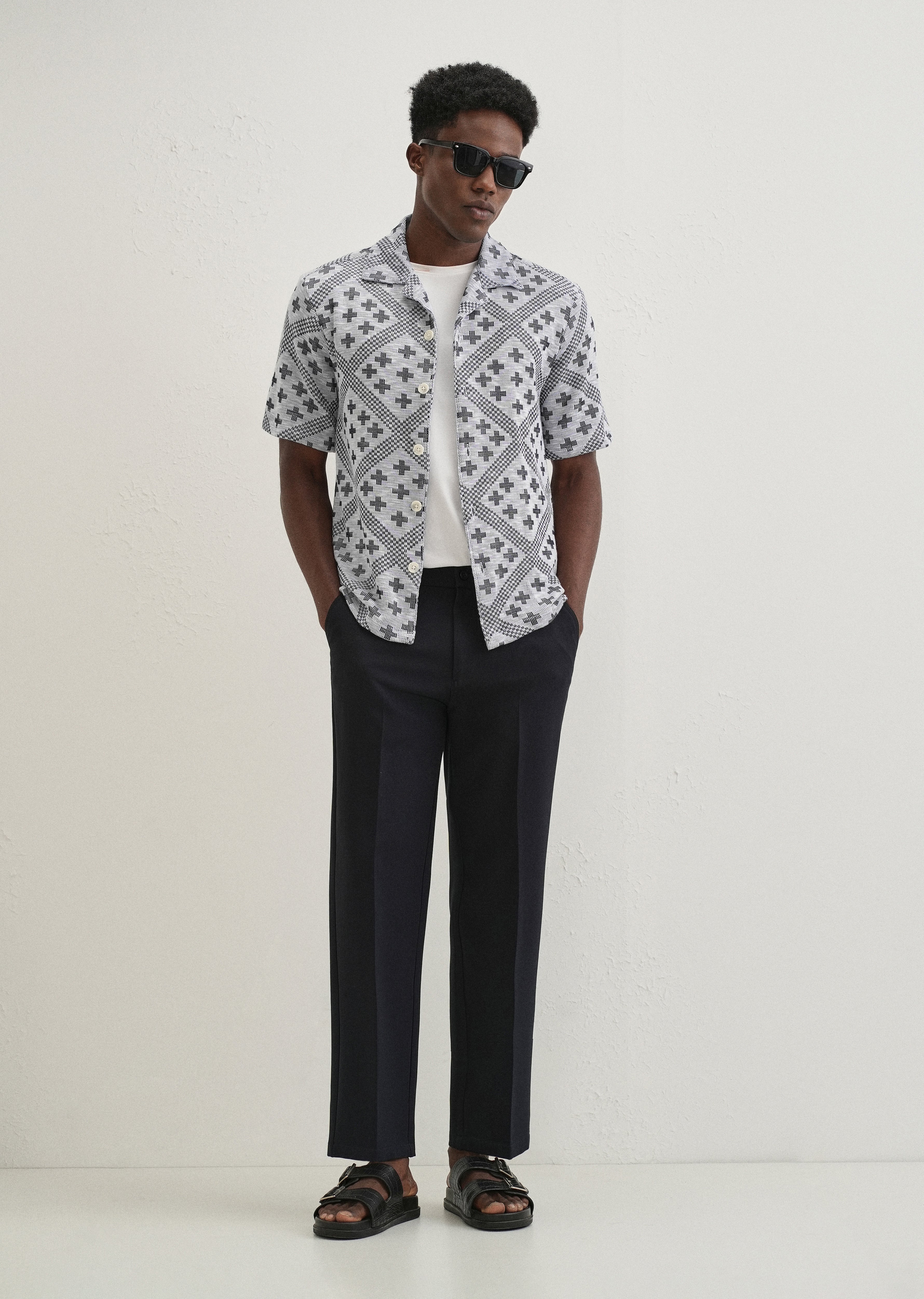 Dark Blue Jacquard Knitted Shirt - Image 6
