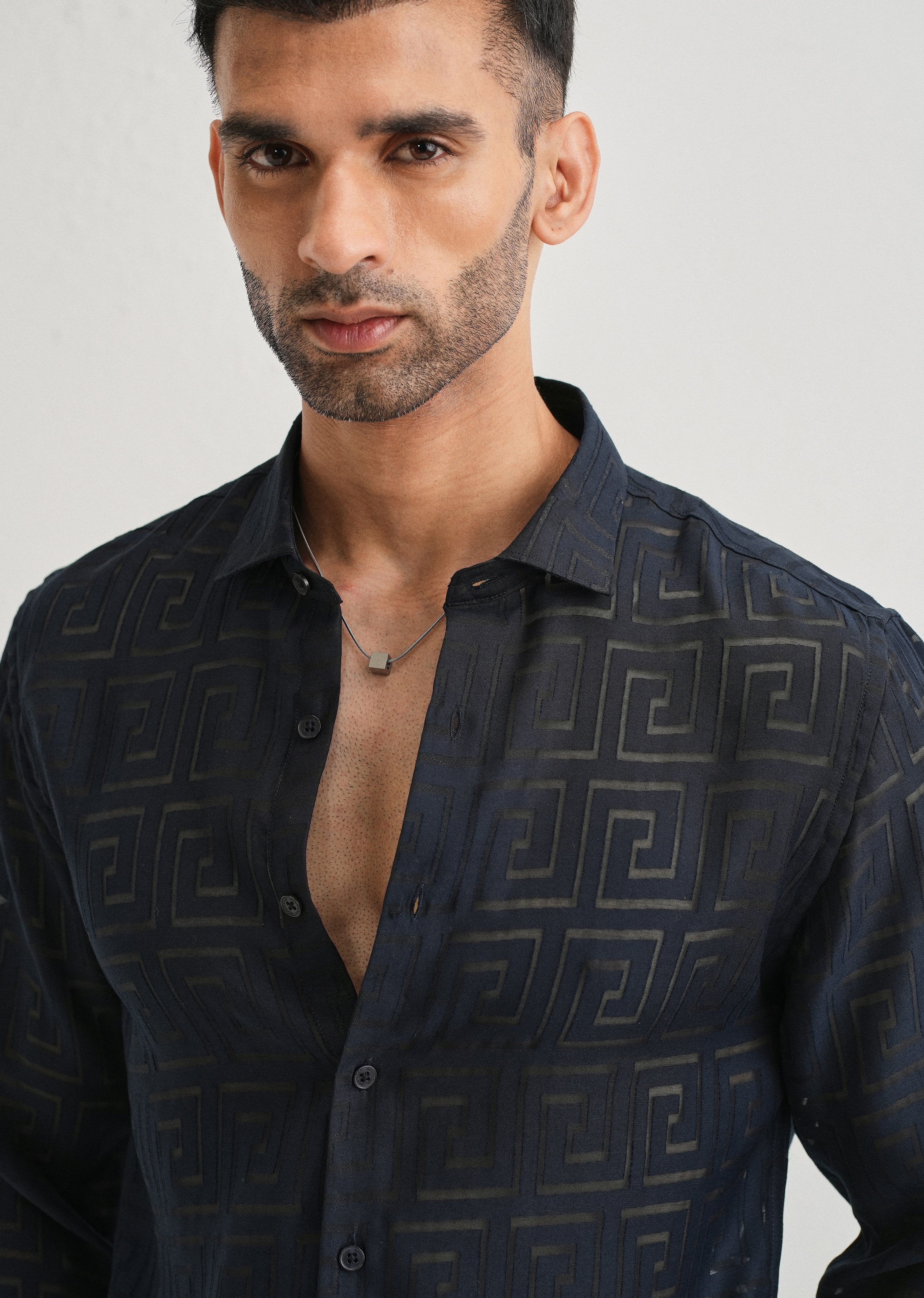 Dark Blue Laser Cut Shirt - Image 5