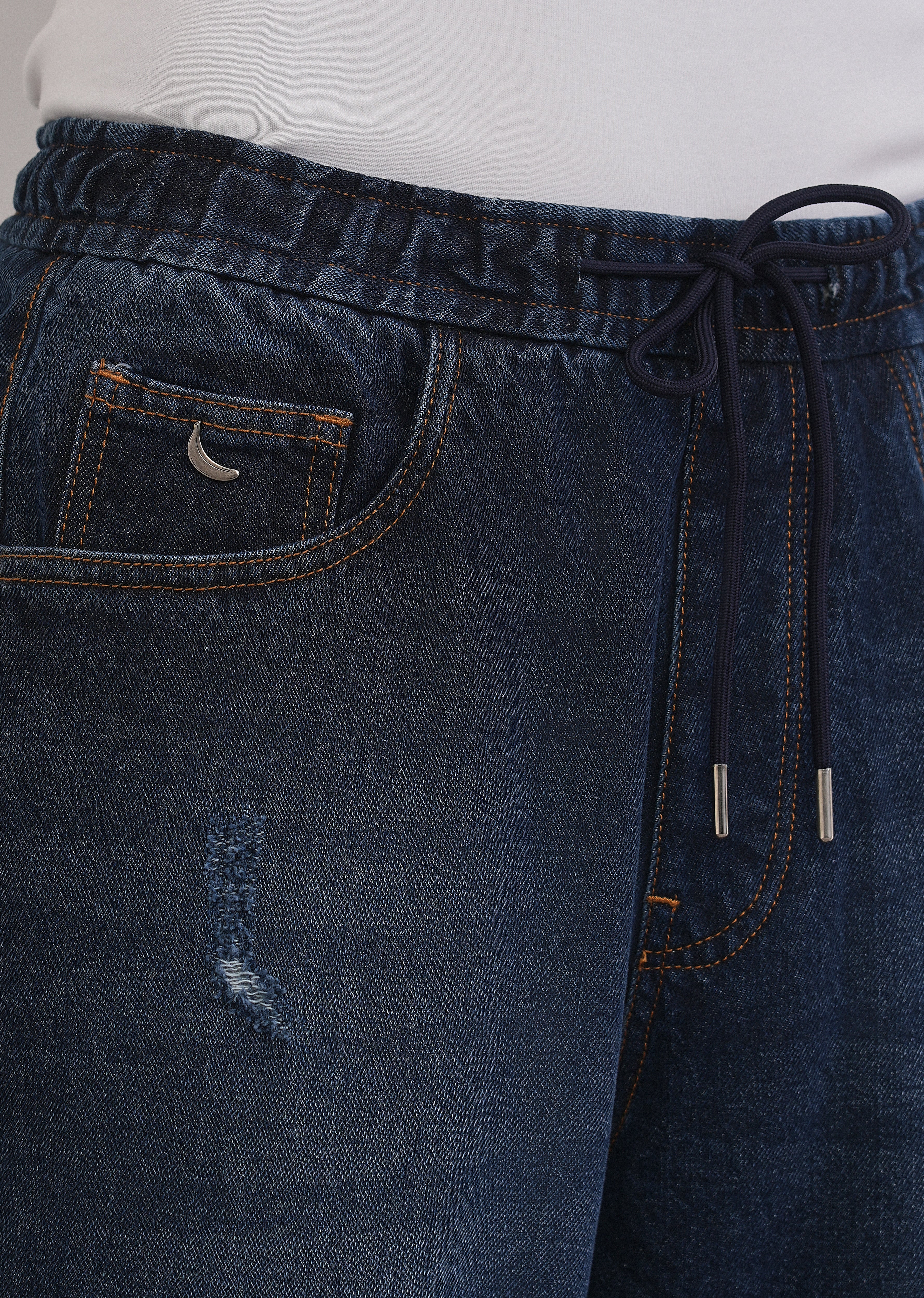 Dark Blue Loose Fit Elasticated Jogger Jeans - Image 5