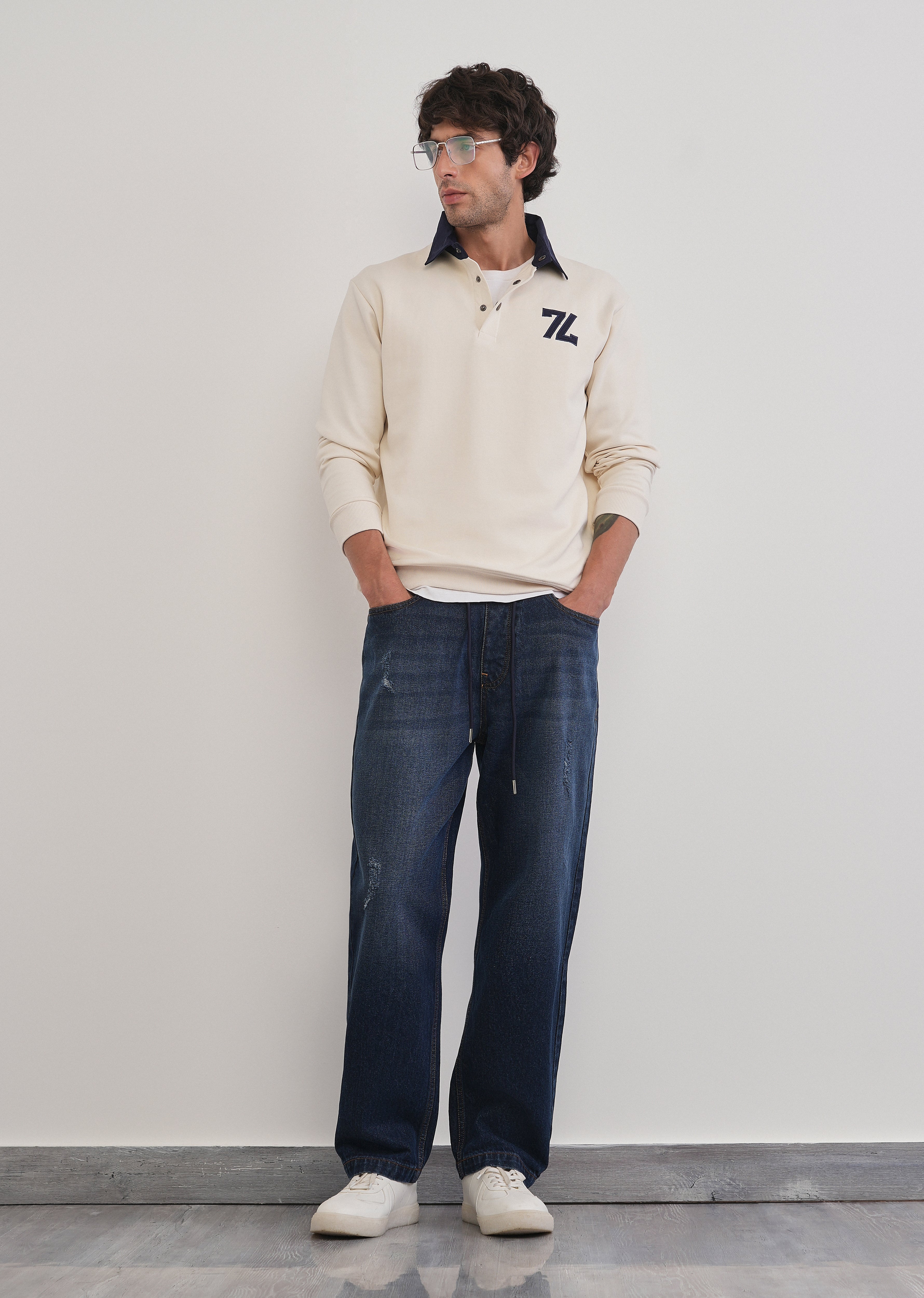 Dark Blue Loose Fit Elasticated Jogger Jeans - Image 6