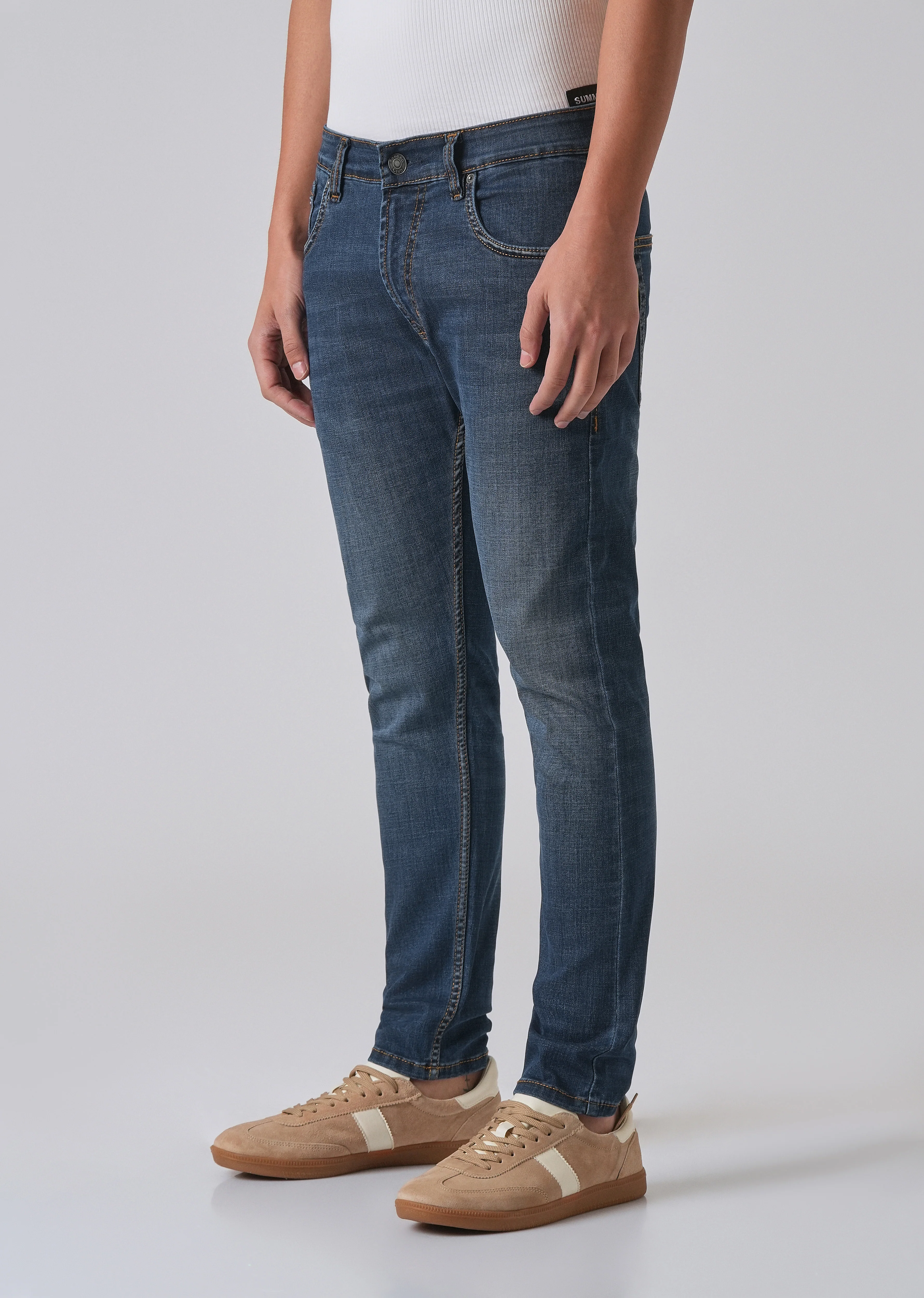 Dark Blue Low Fade Slim Fit Jeans - Image 4