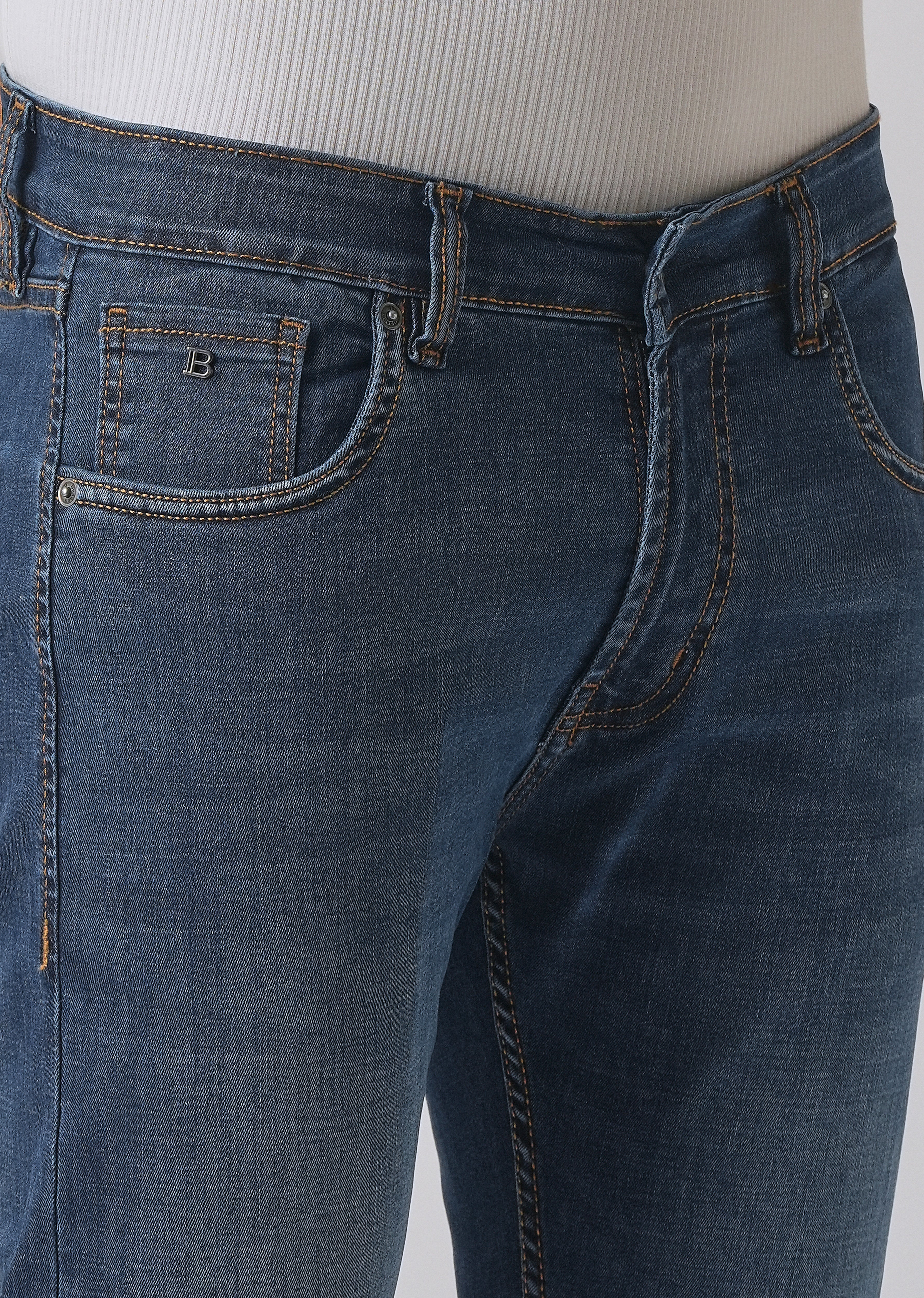 Dark Blue Low Fade Slim Fit Jeans - Image 5