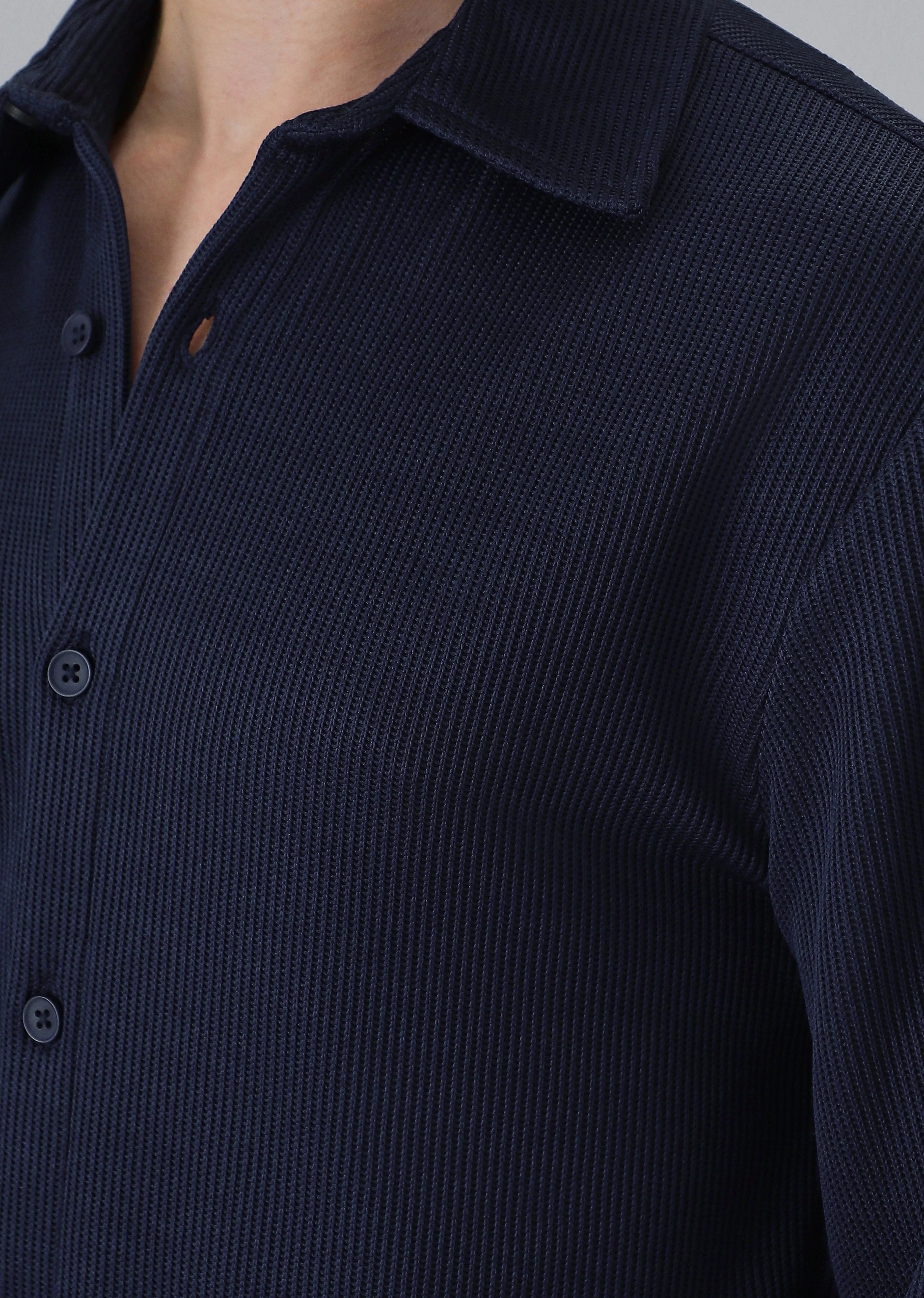 Dark Blue Plain Knitted Shirt - Image 5