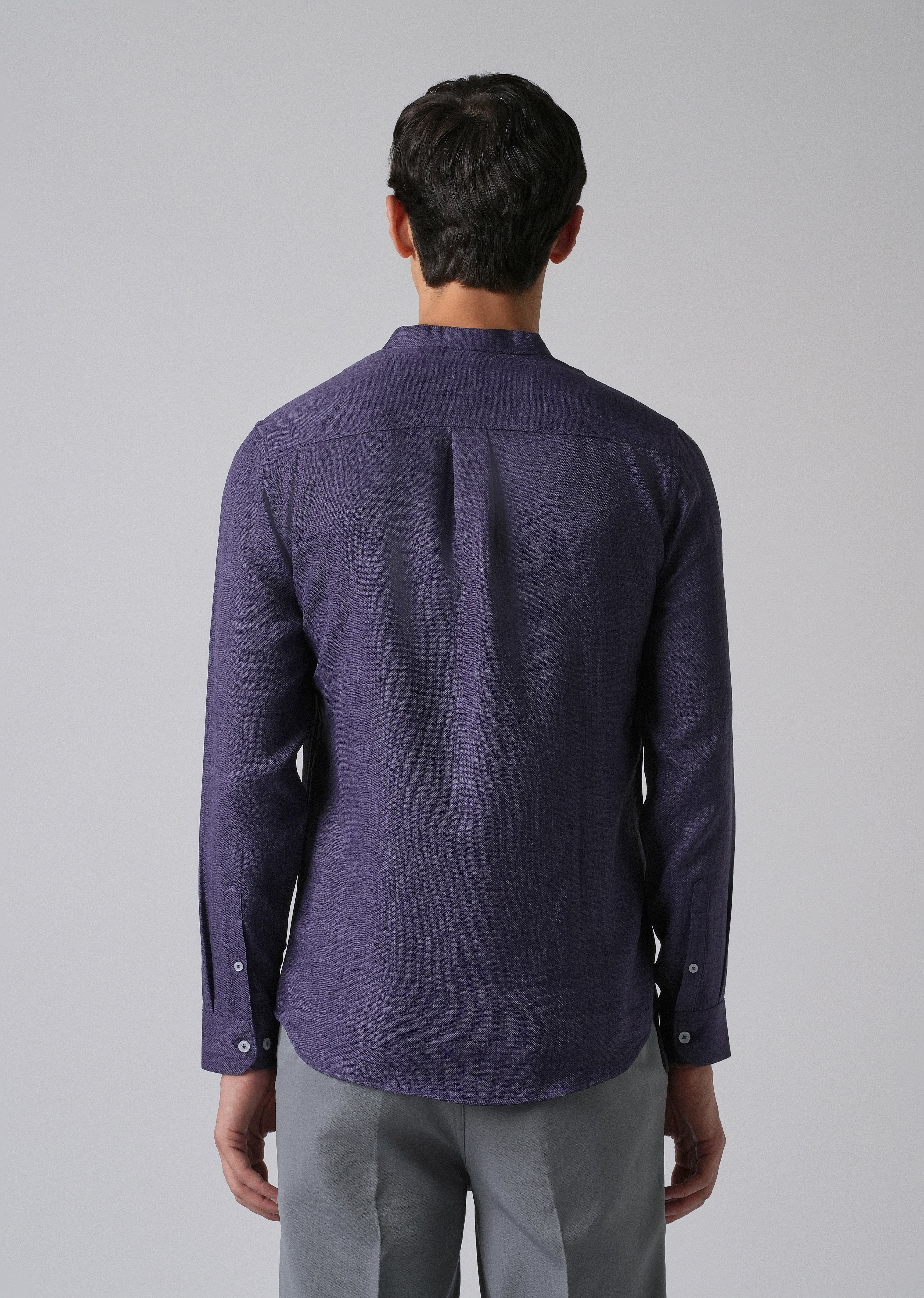 Dark Blue Plain Mandarin Collar Shirt - Image 2