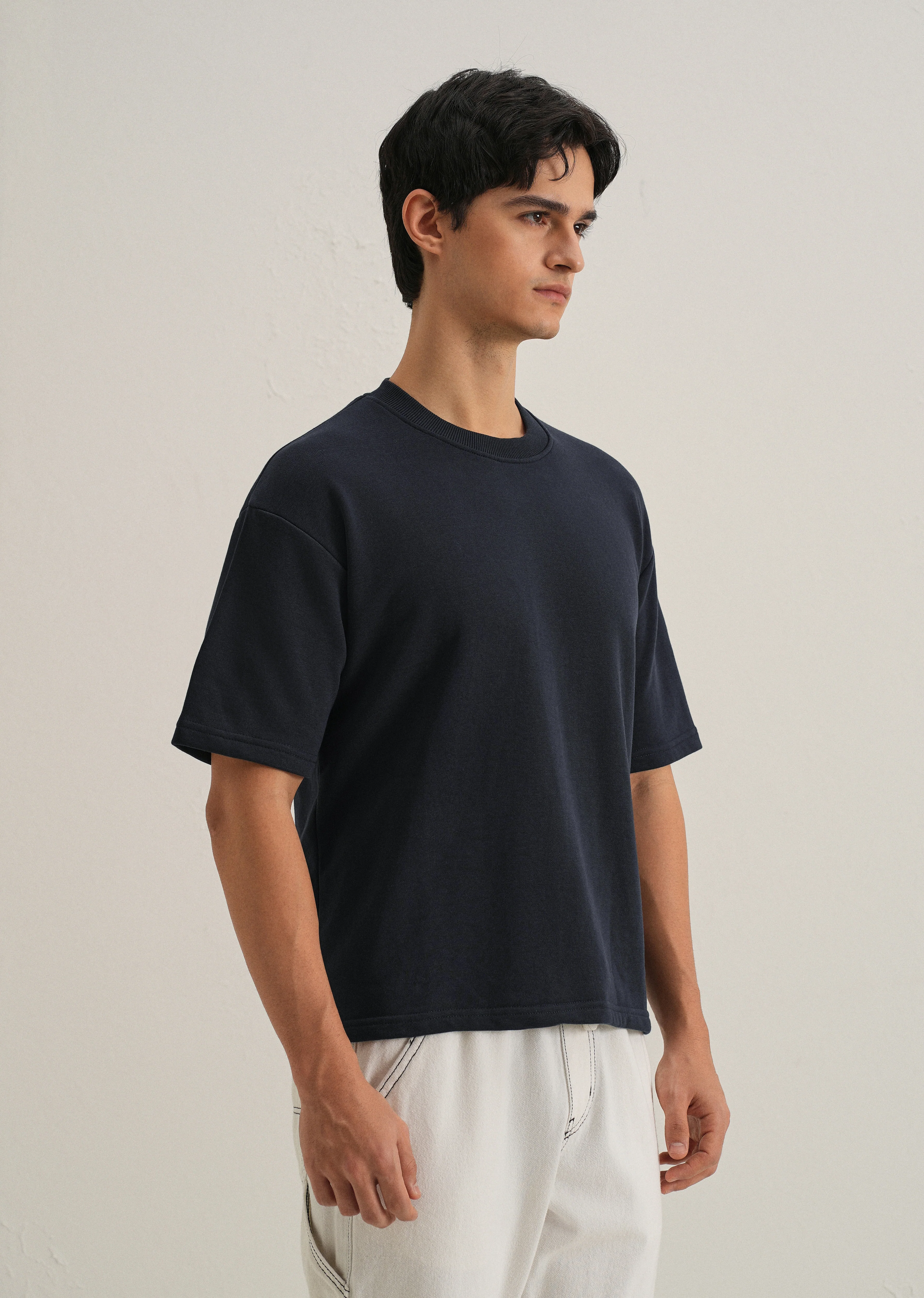 Dark Blue Plain Oversized Basic T-shirt - Image 4