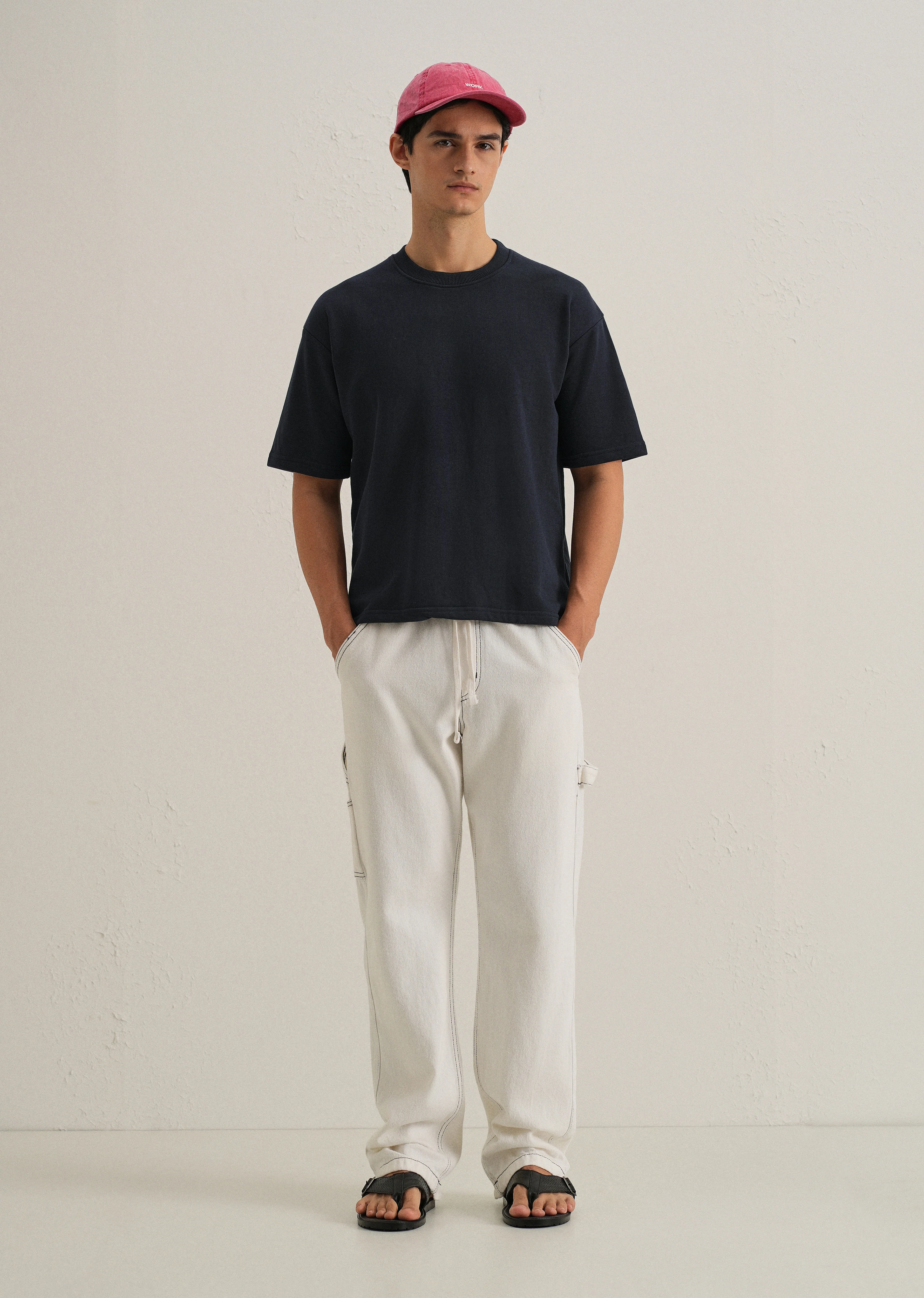 Dark Blue Plain Oversized Basic T-shirt - Image 6