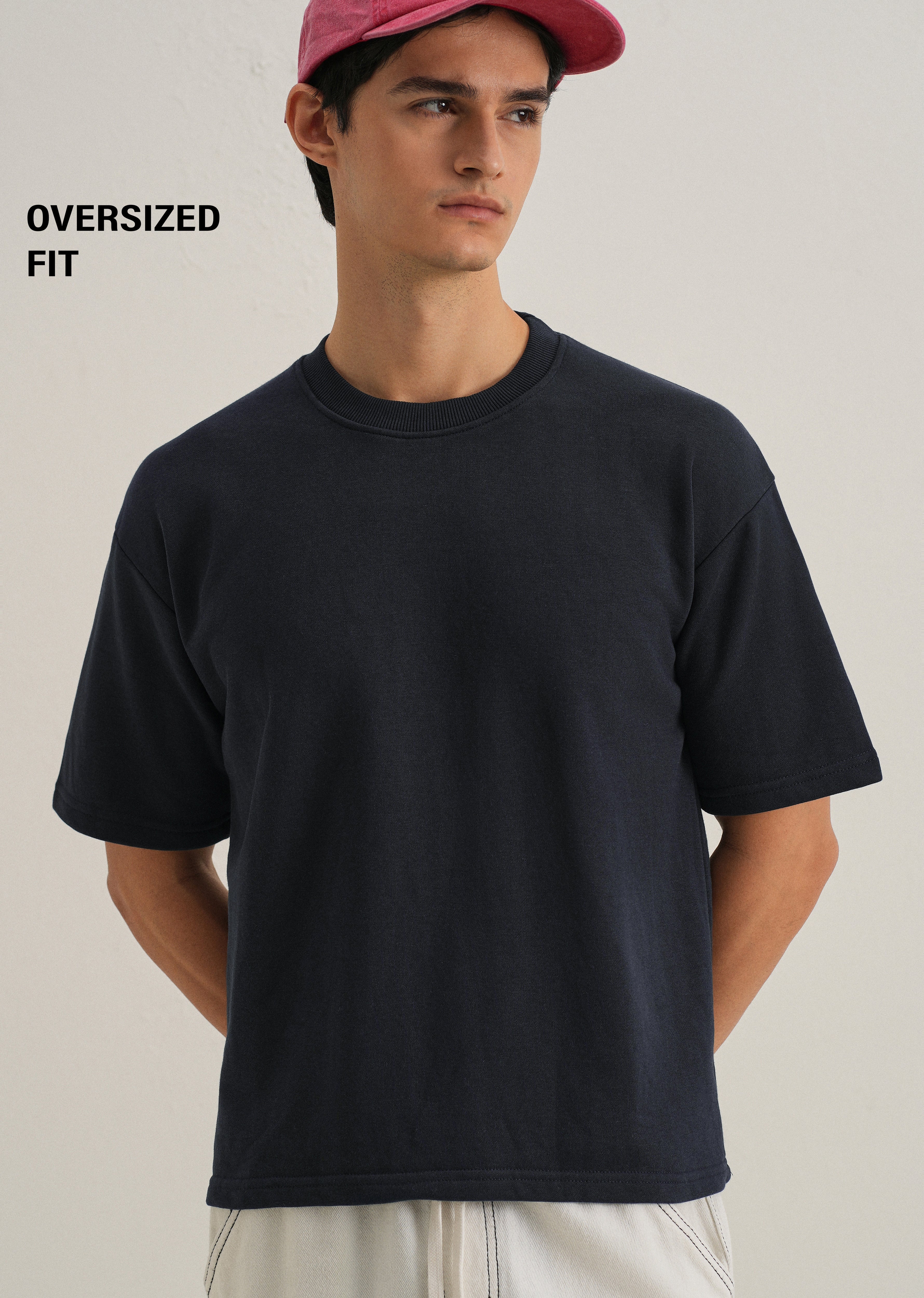 Dark Blue Plain Oversized Basic T-shirt - Image 7