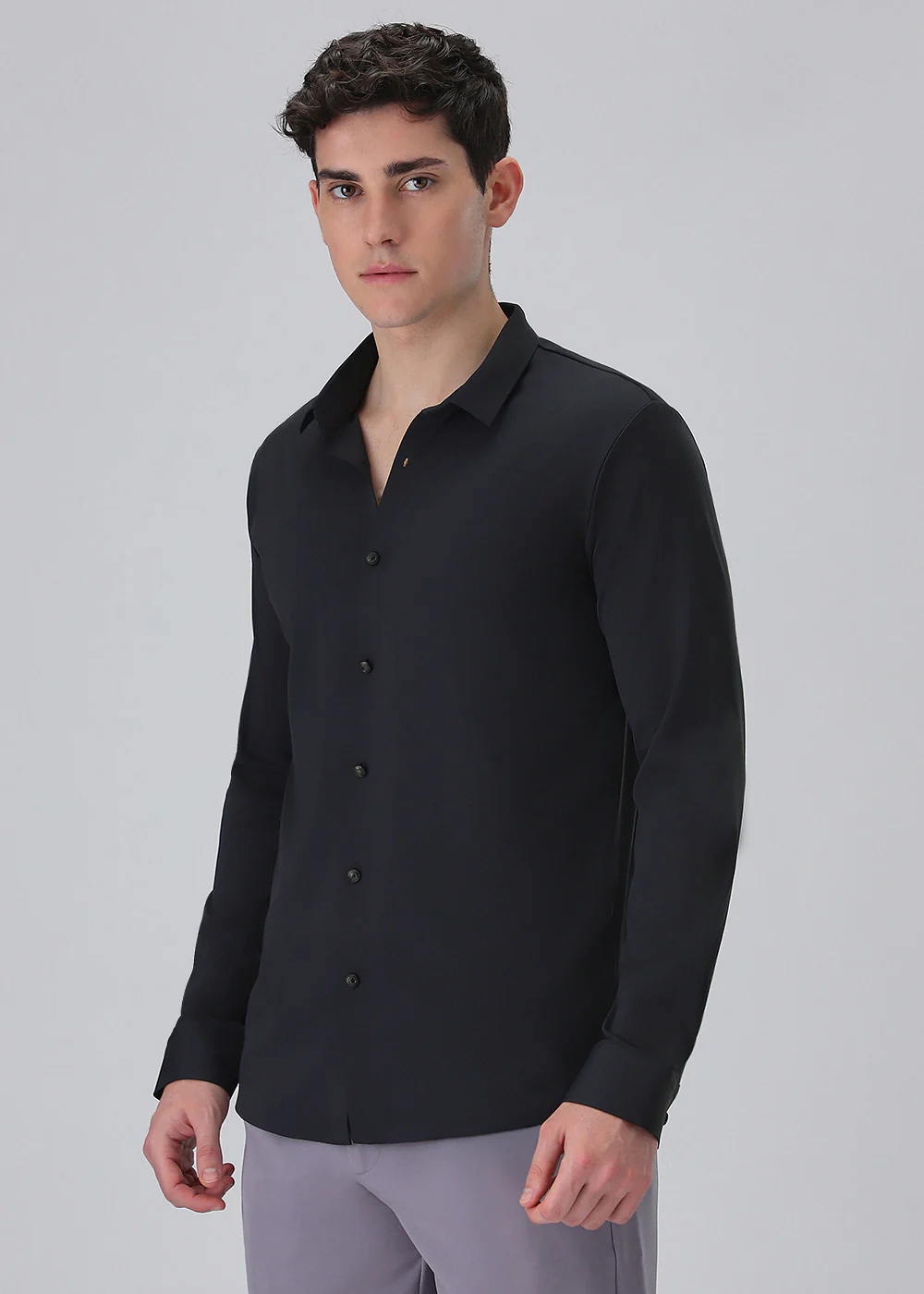 Dark Blue Plain Stitchless Stretch Shirt - Image 4