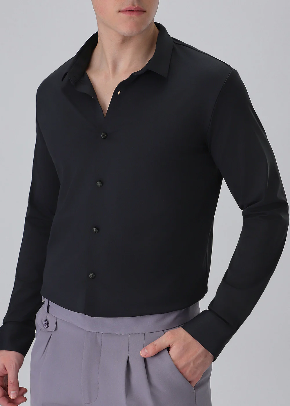 Dark Blue Plain Stitchless Stretch Shirt - Image 7