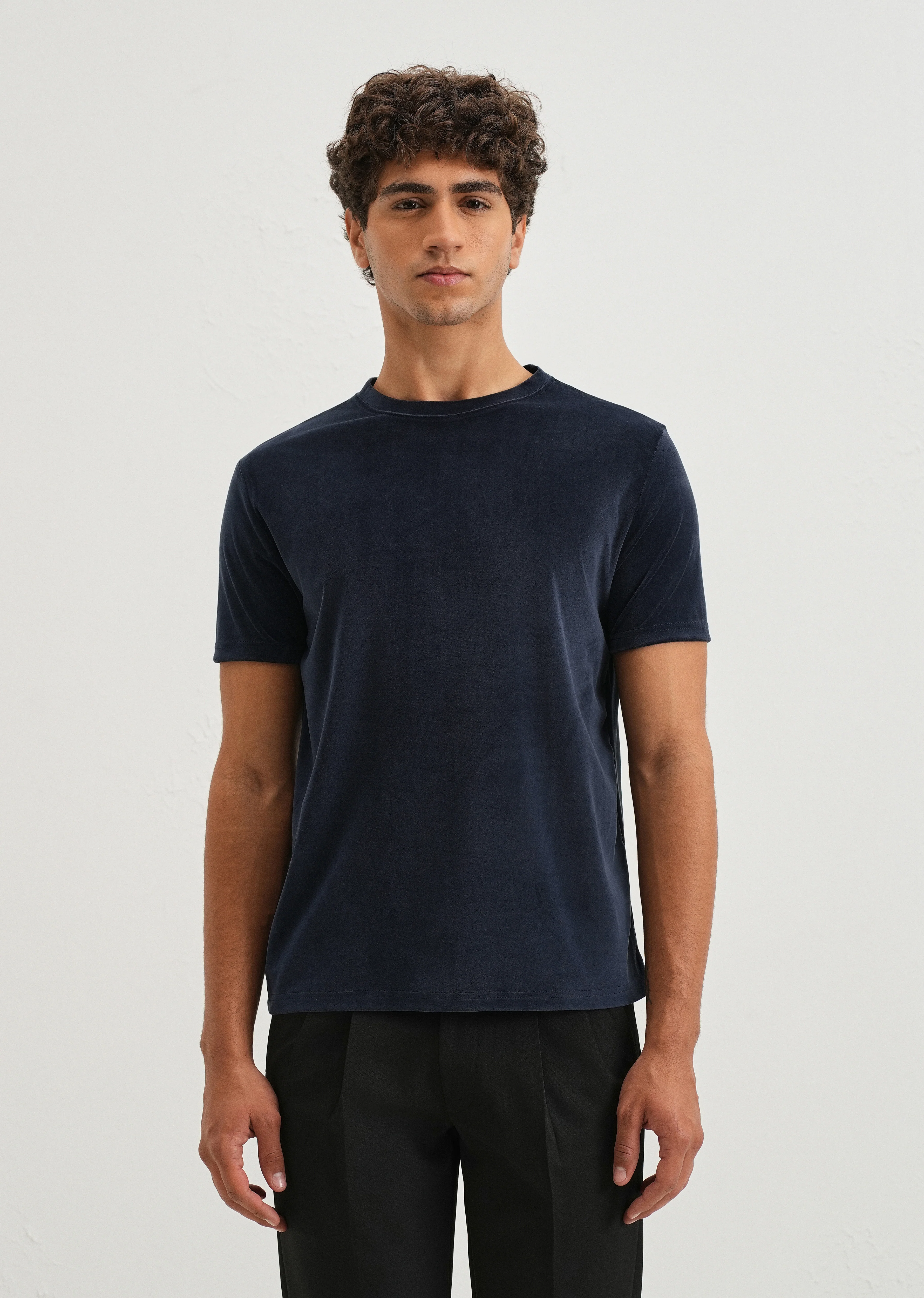 Dark Blue Plain Suede T-shirt - Image 3