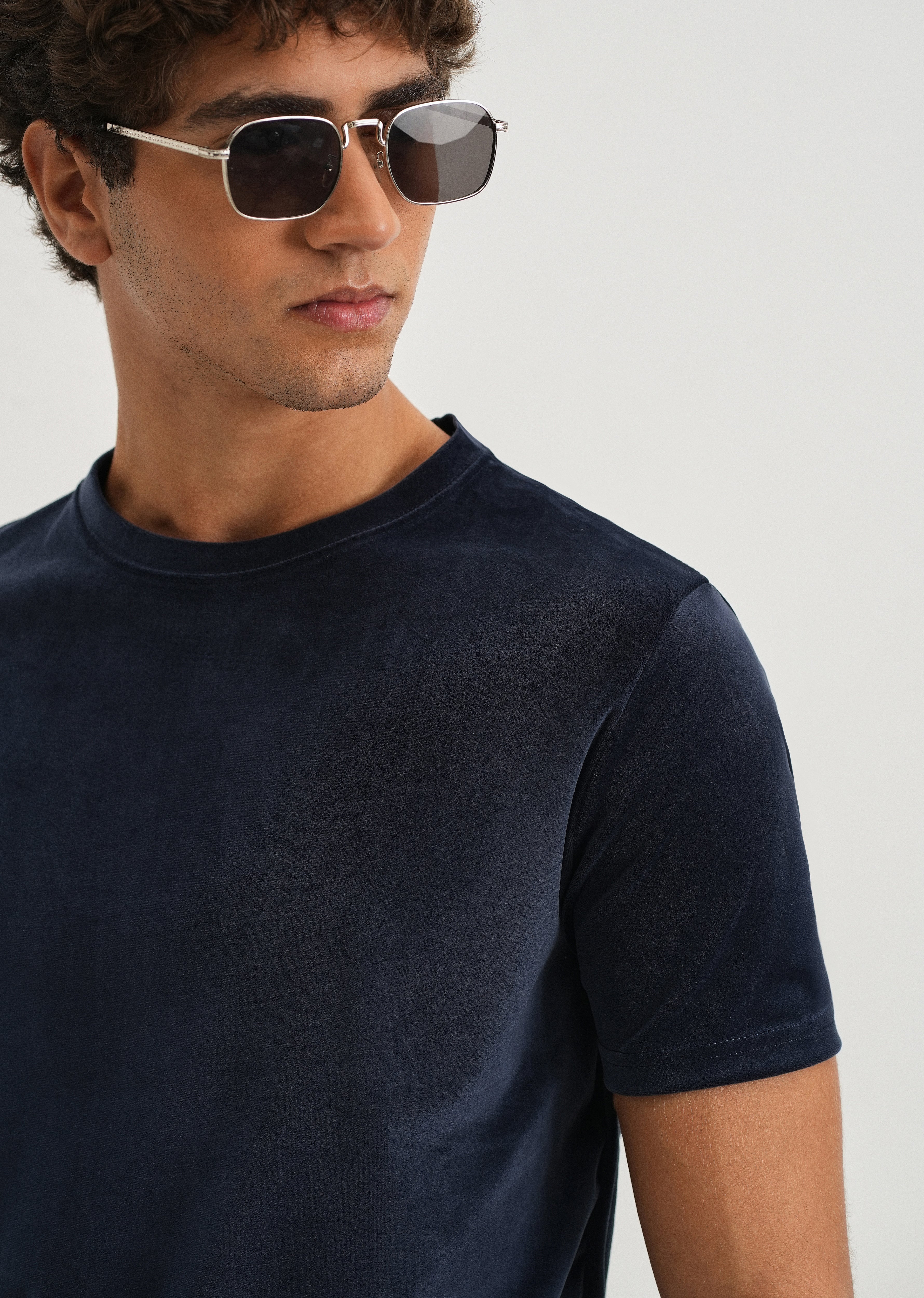 Dark Blue Plain Suede T-shirt - Image 5