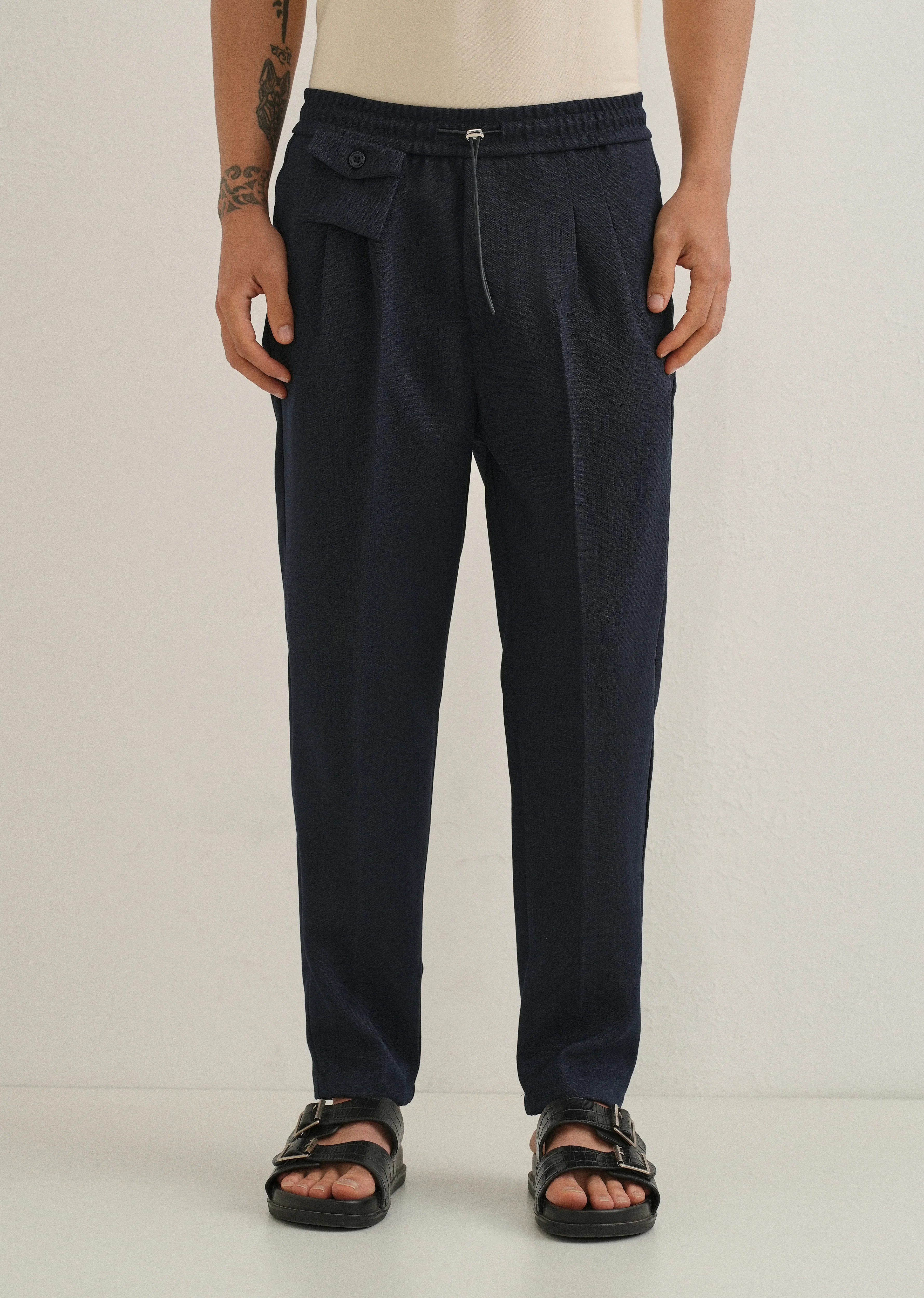 Dark Blue Pleated Korean Pant - Image 3
