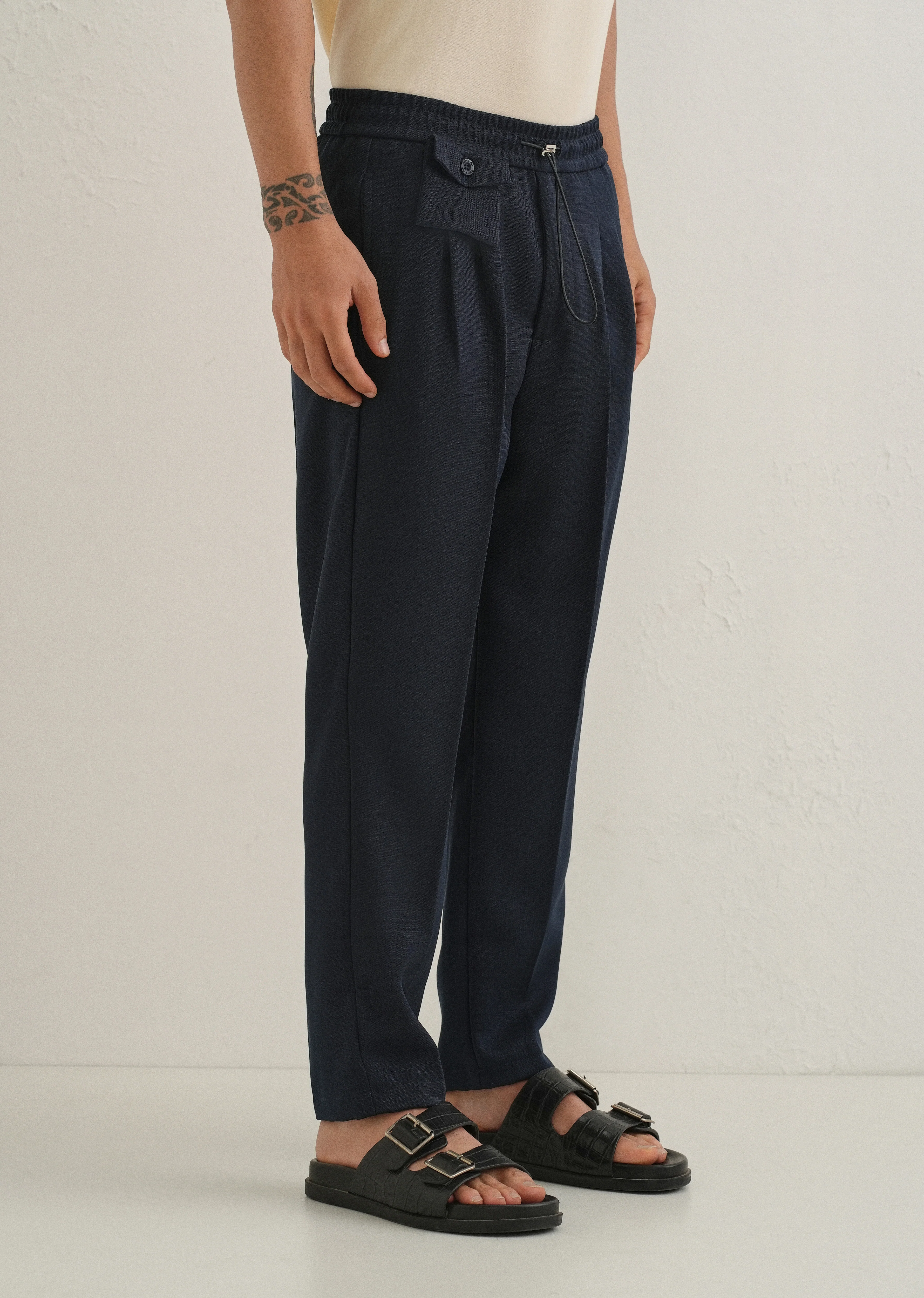 Dark Blue Pleated Korean Pant - Image 4