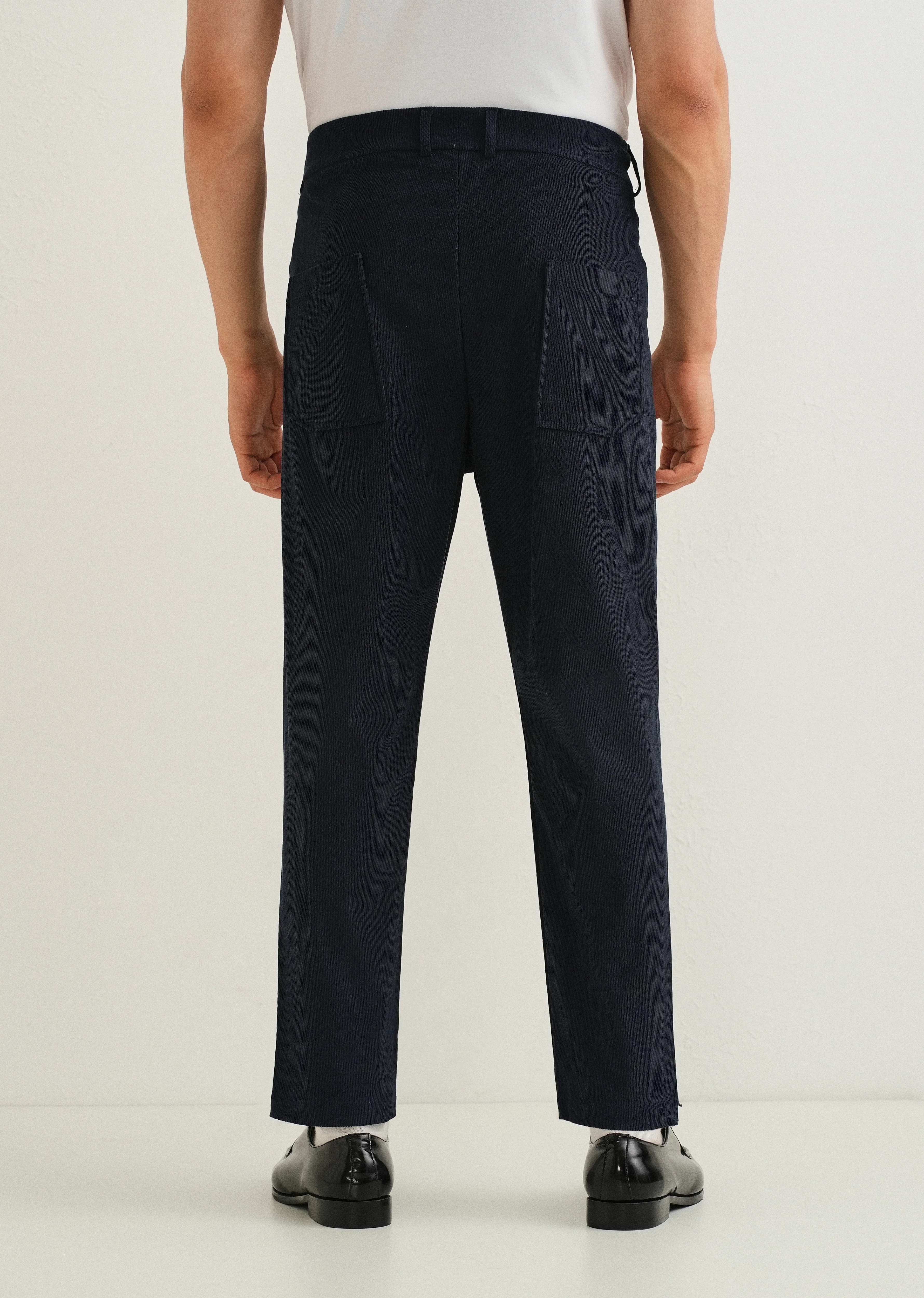 Dark Blue Textured Corduroy Drawstring Pant - Image 2
