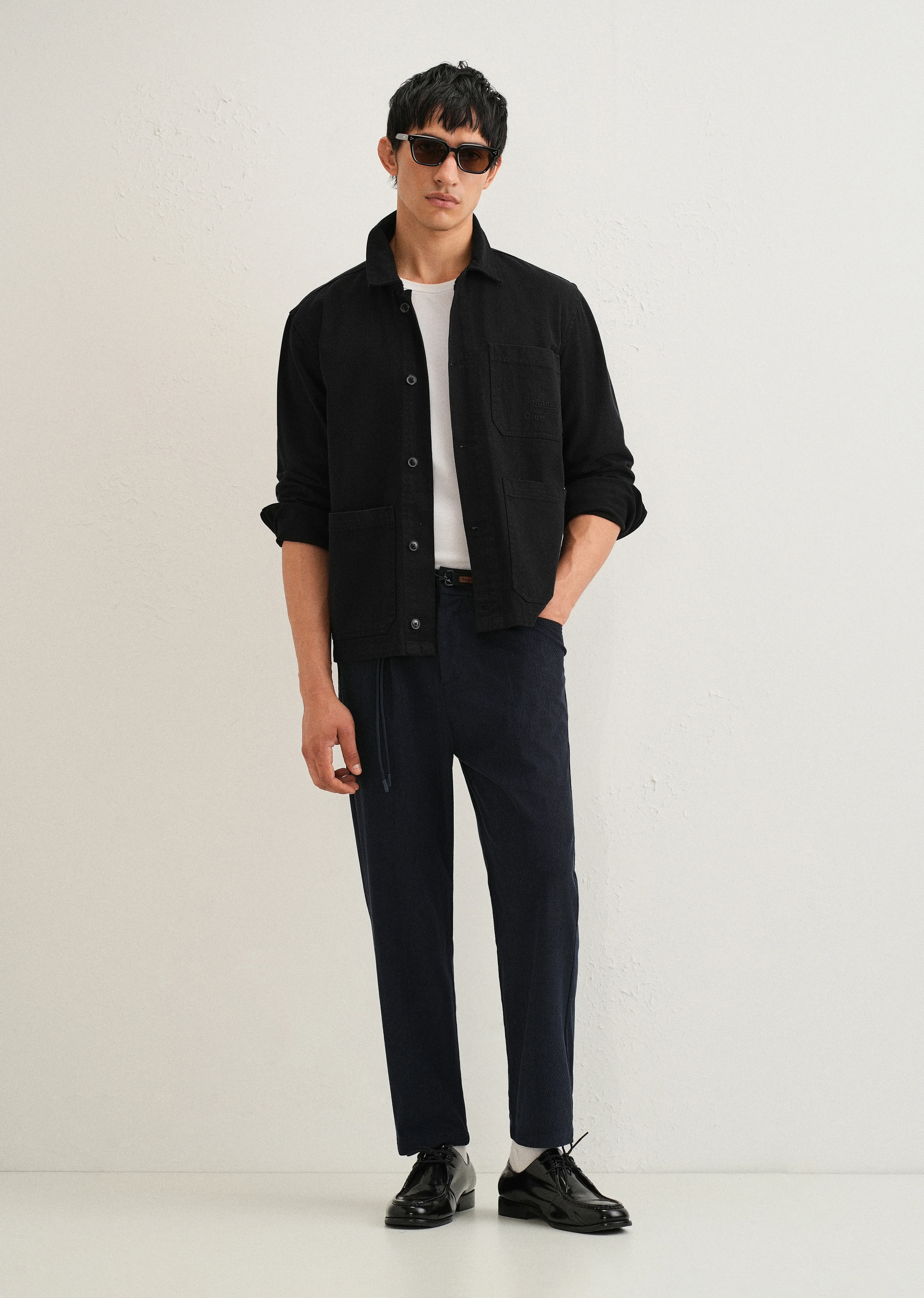 Dark Blue Textured Corduroy Drawstring Pant - Image 6