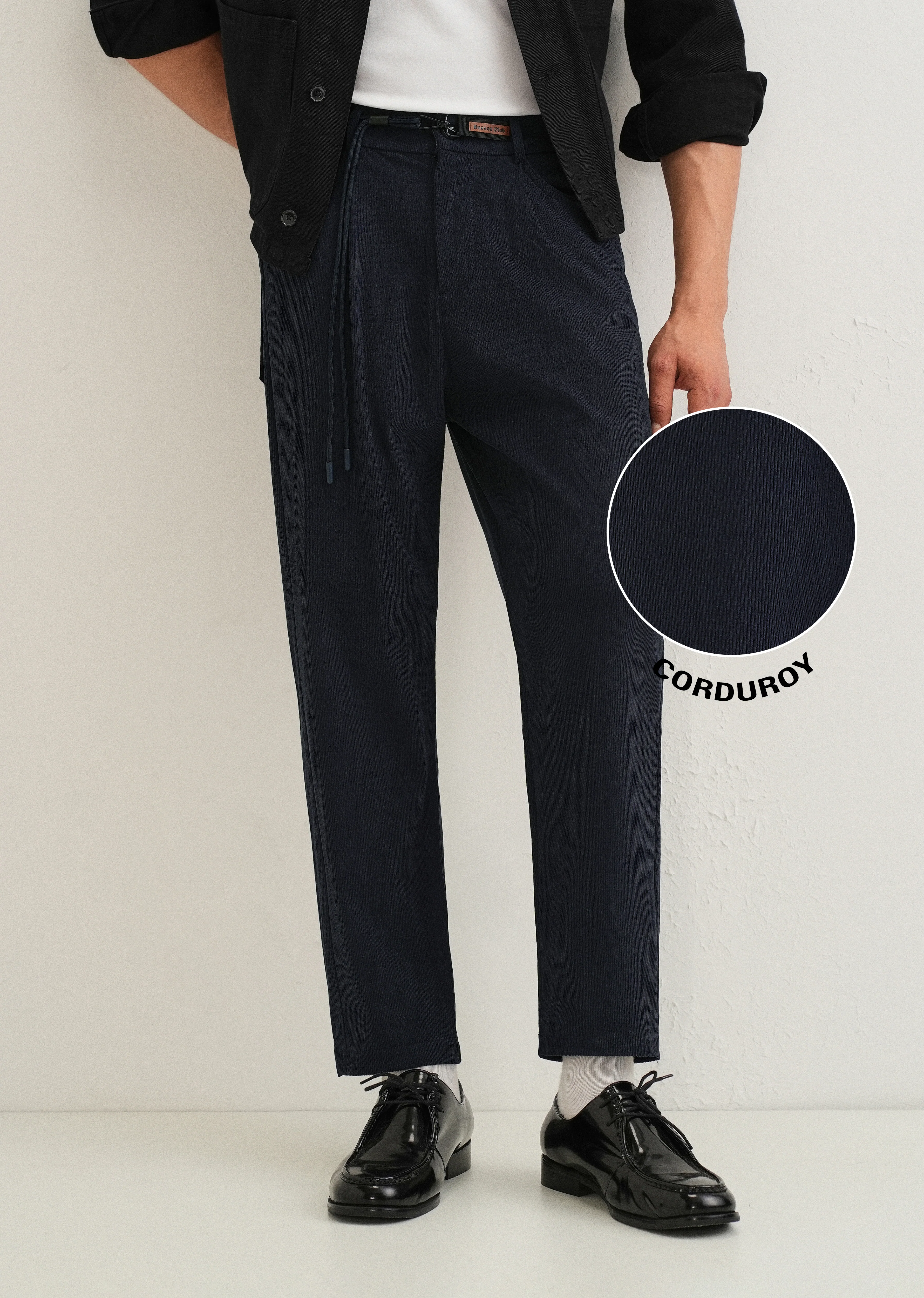 Dark Blue Textured Corduroy Drawstring Pant - Image 7