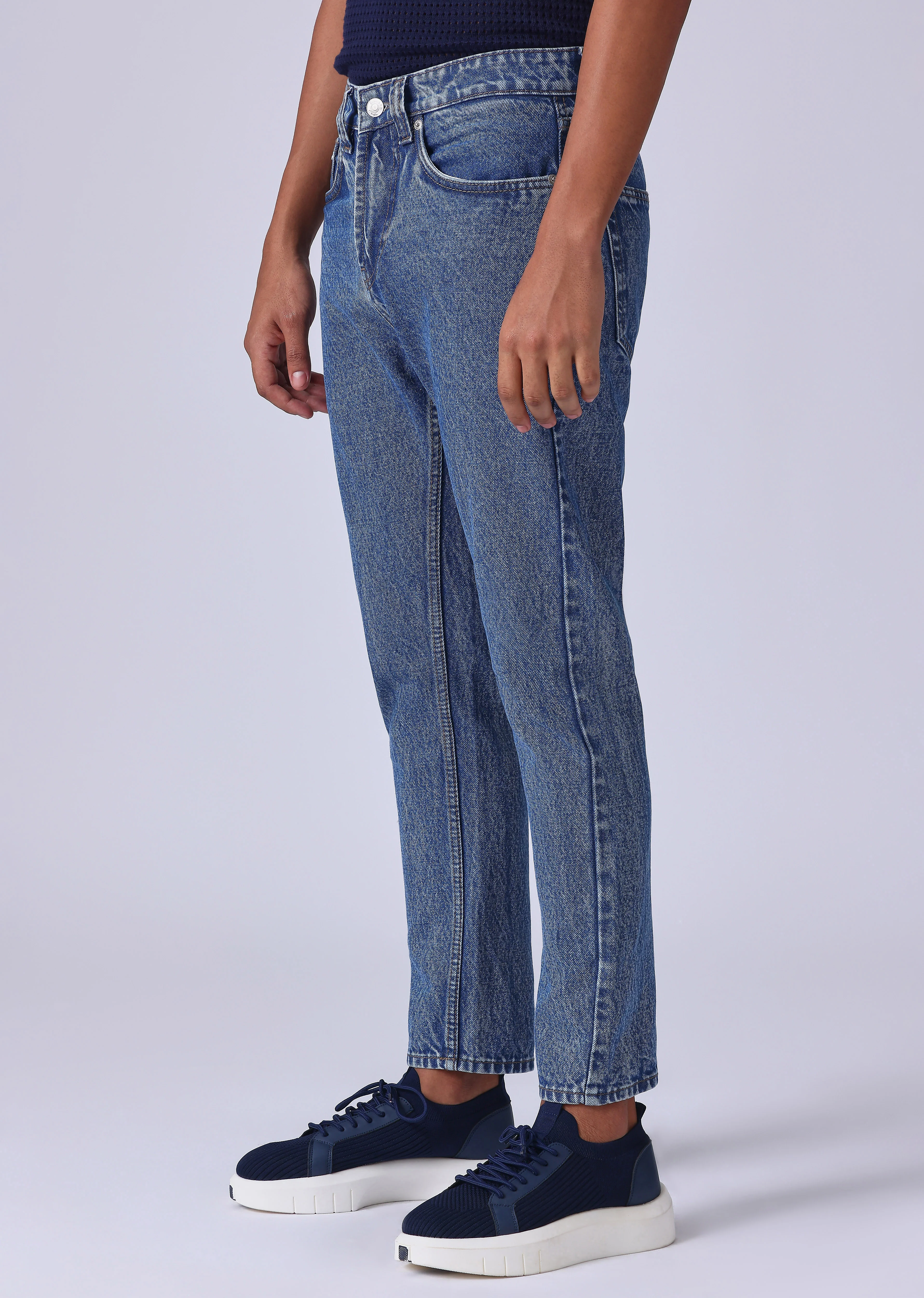 Dark Blue Wash Carrot Fit Jeans - Image 4