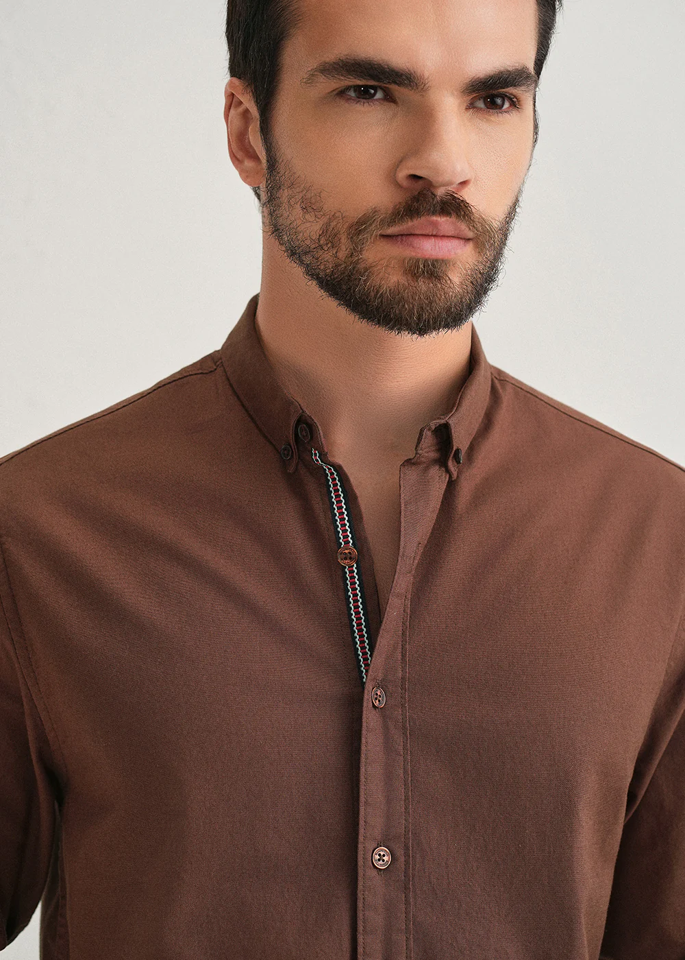 Dark Brown Contrast Placket Shirt - Image 5