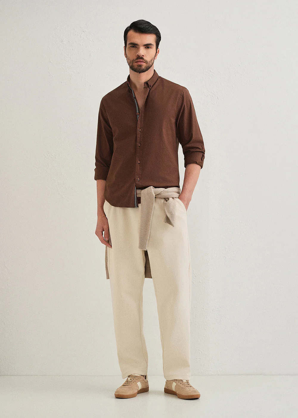 Dark Brown Contrast Placket Shirt - Image 7