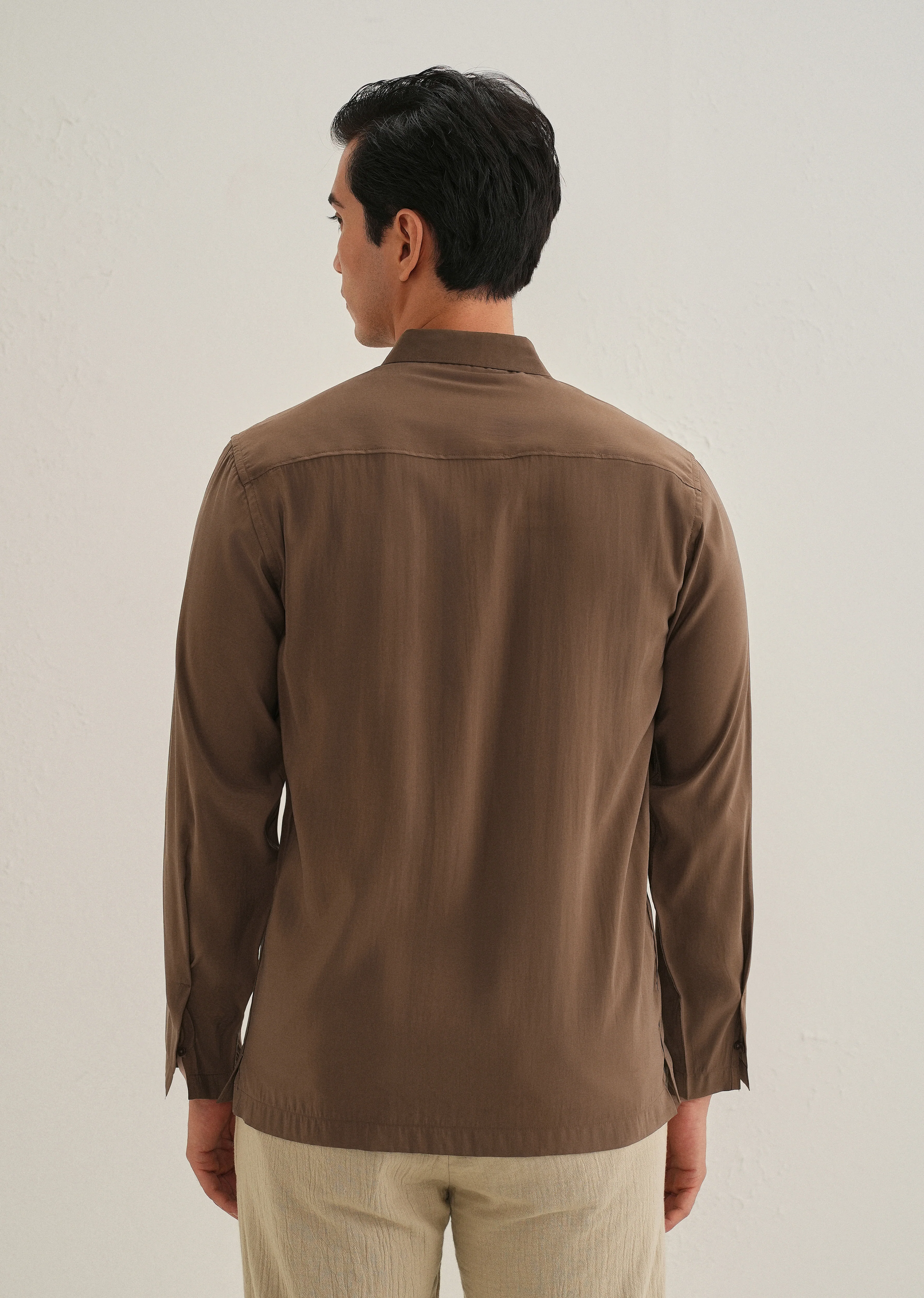 Dark Brown Loop Button-Down Plain Shirt - Image 4
