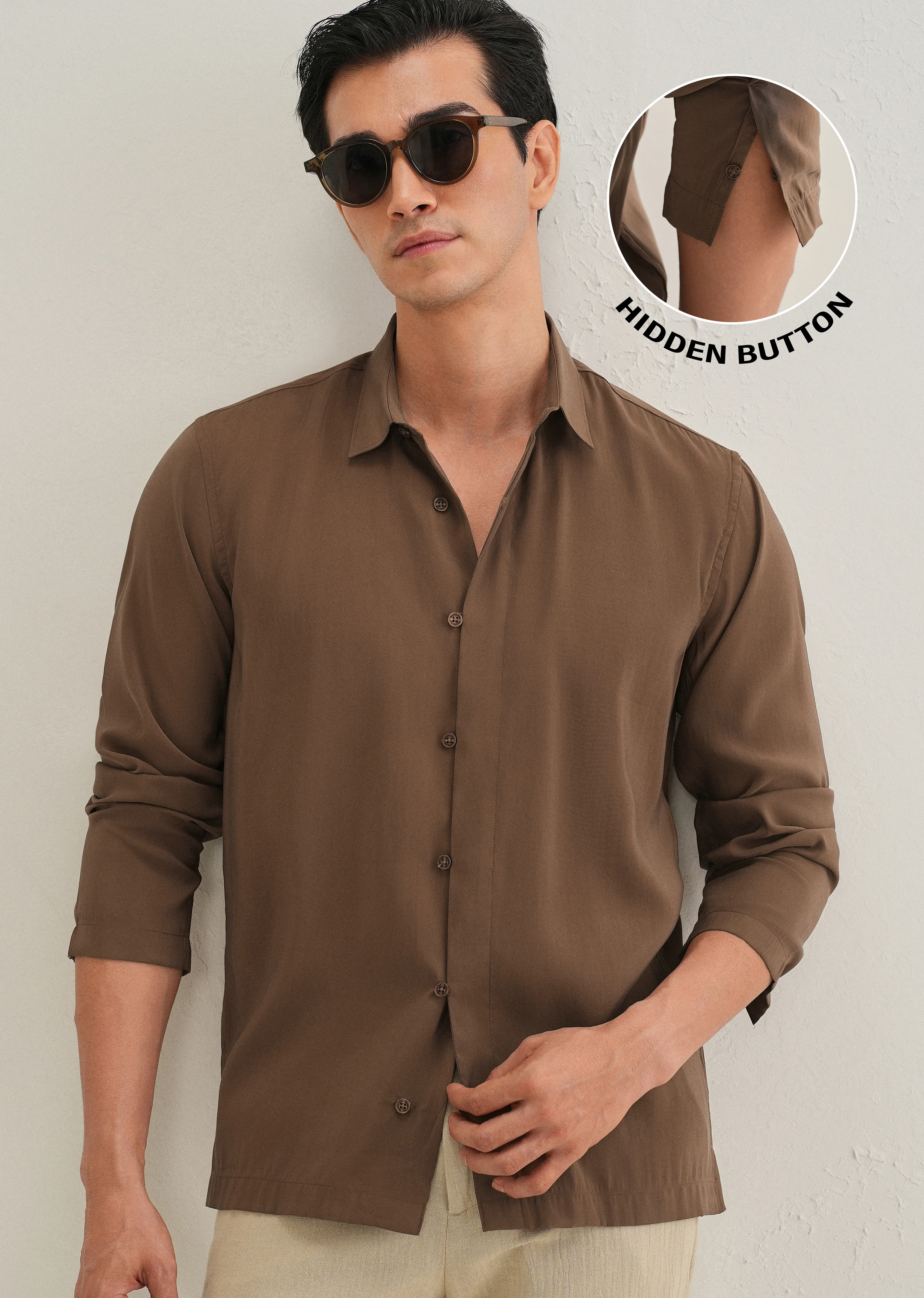 Dark Brown Loop Button-Down Plain Shirt - Image 8