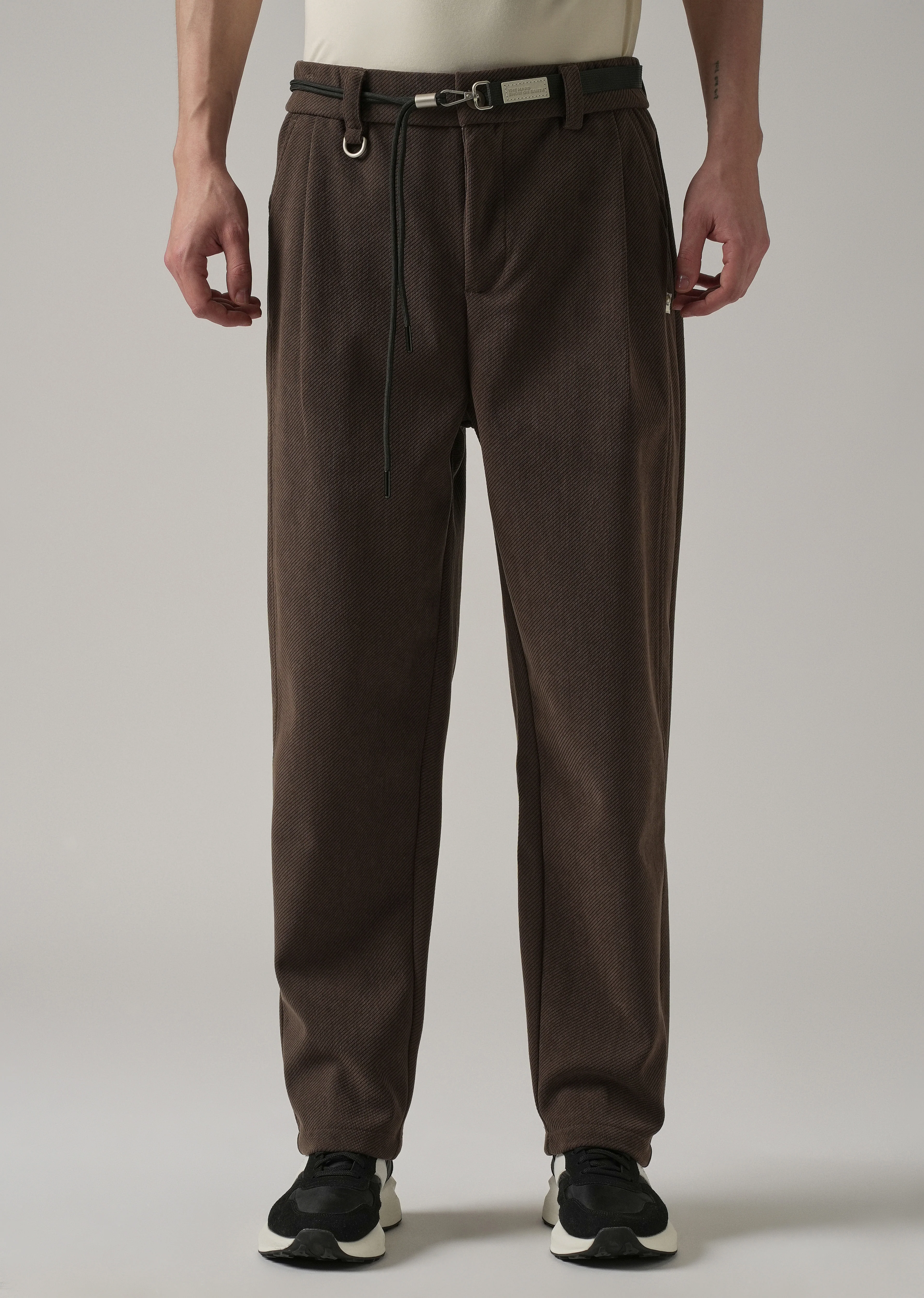 Dark Brown Textured Corduroy Belt Pant - Image 3