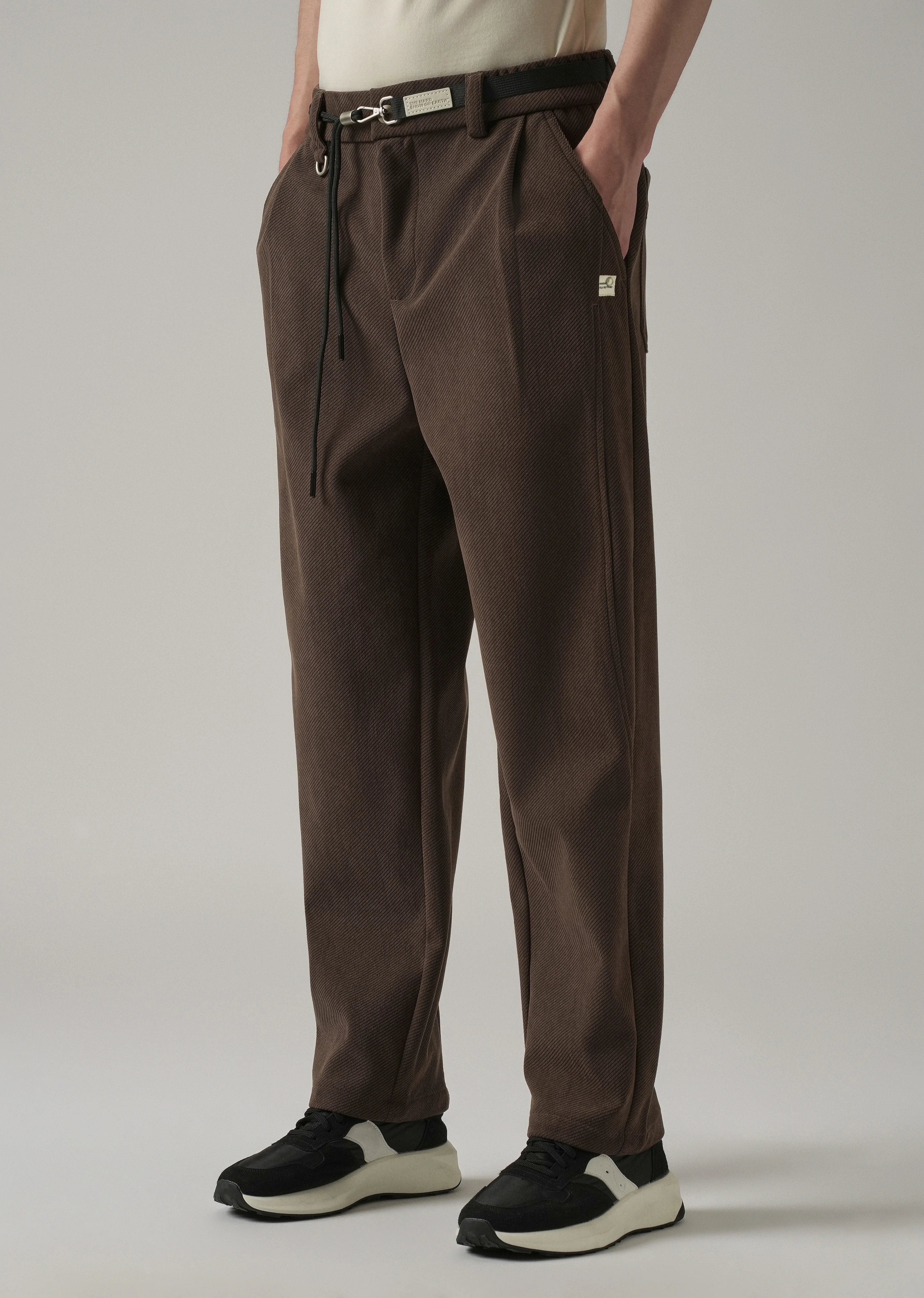 Dark Brown Textured Corduroy Belt Pant - Image 4