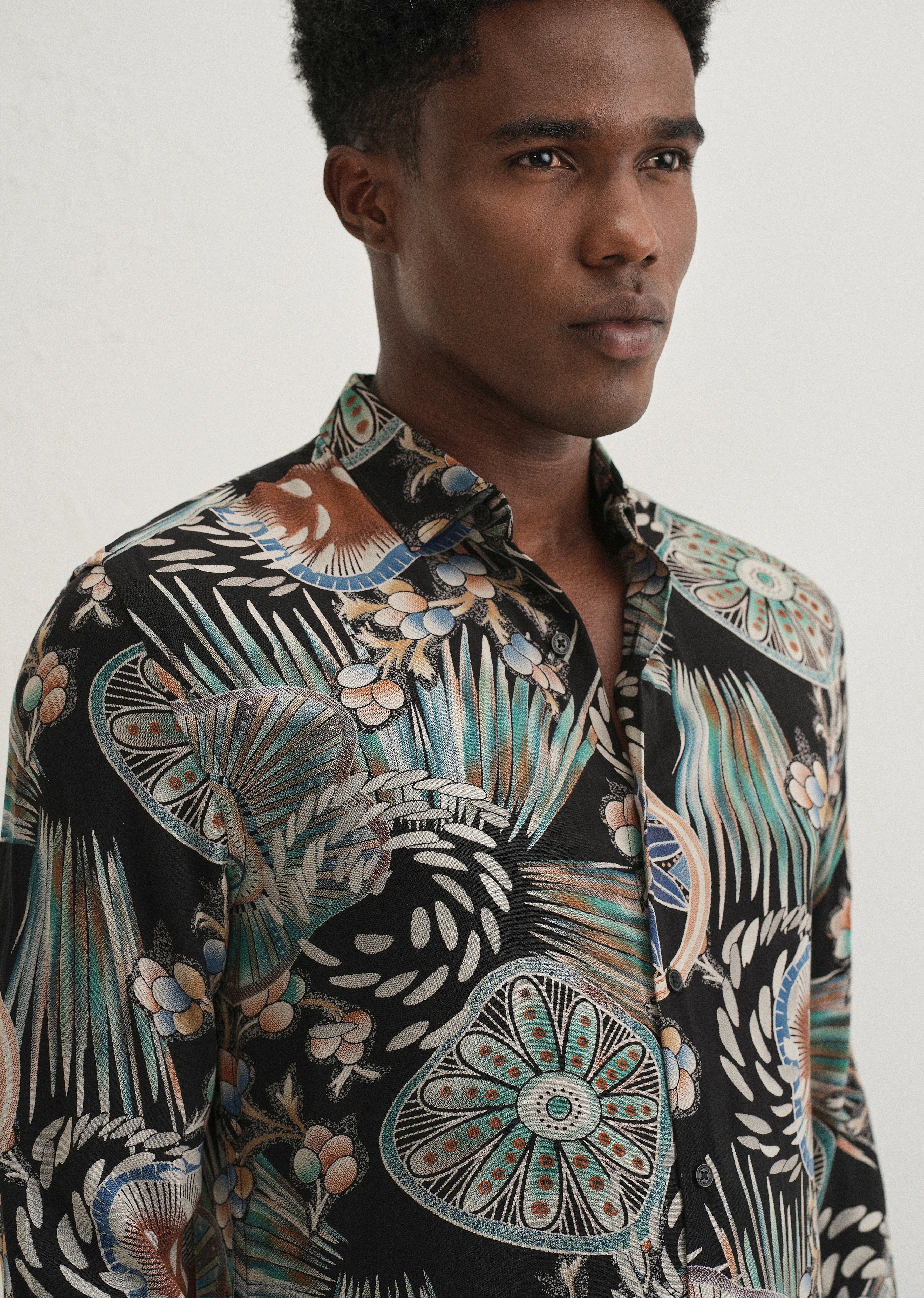 Dark Green Abstract Feather Shirt - Image 2
