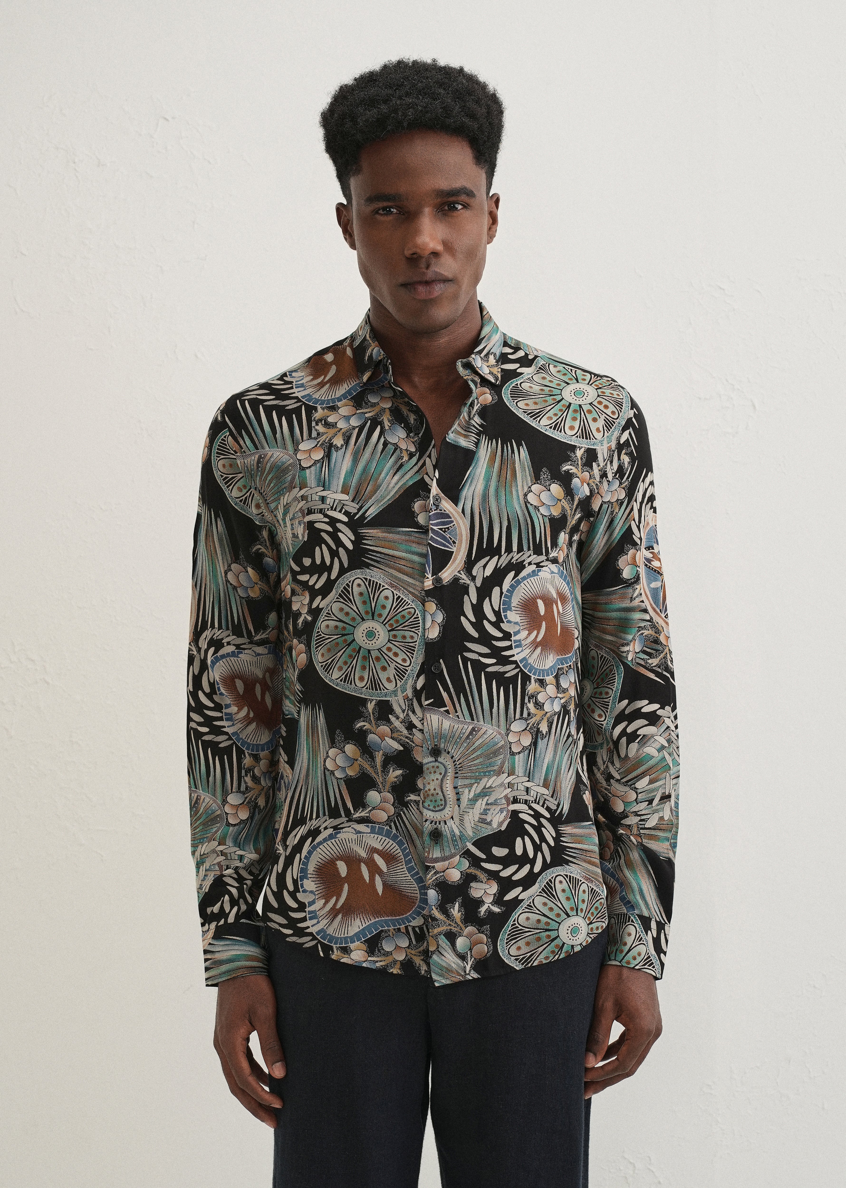 Dark Green Abstract Feather Shirt - Image 3