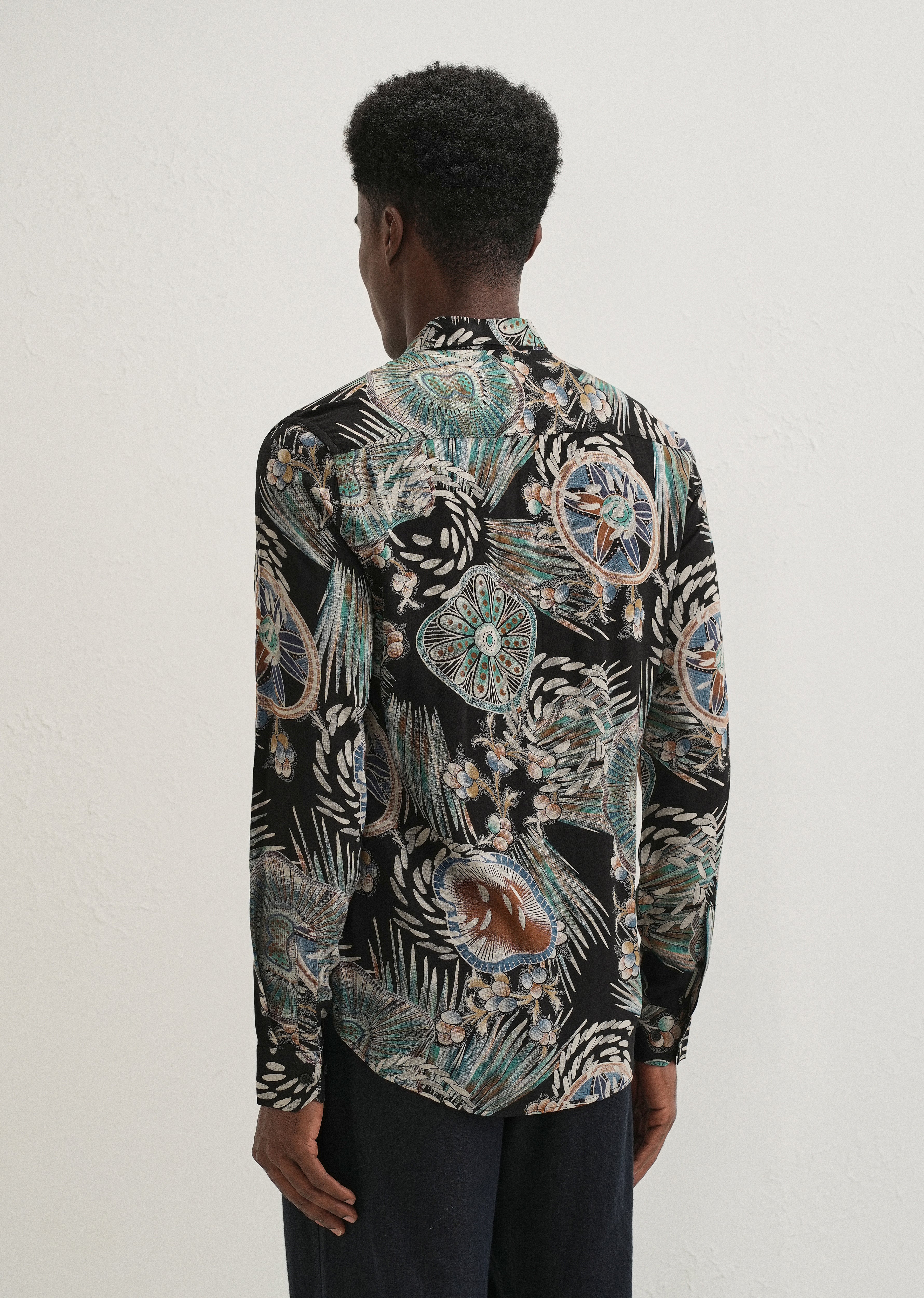 Dark Green Abstract Feather Shirt - Image 4
