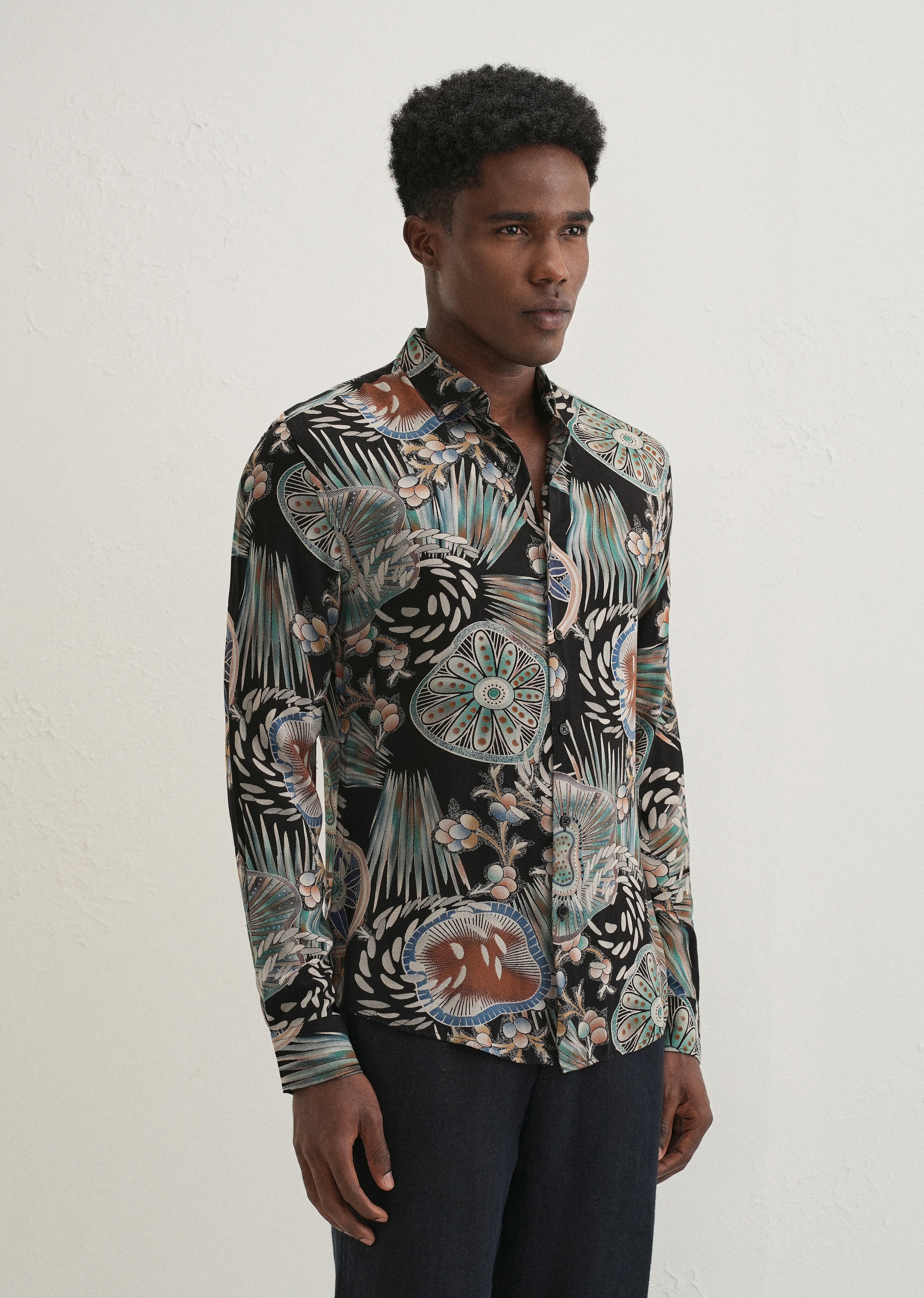 Dark Green Abstract Feather Shirt - Image 5