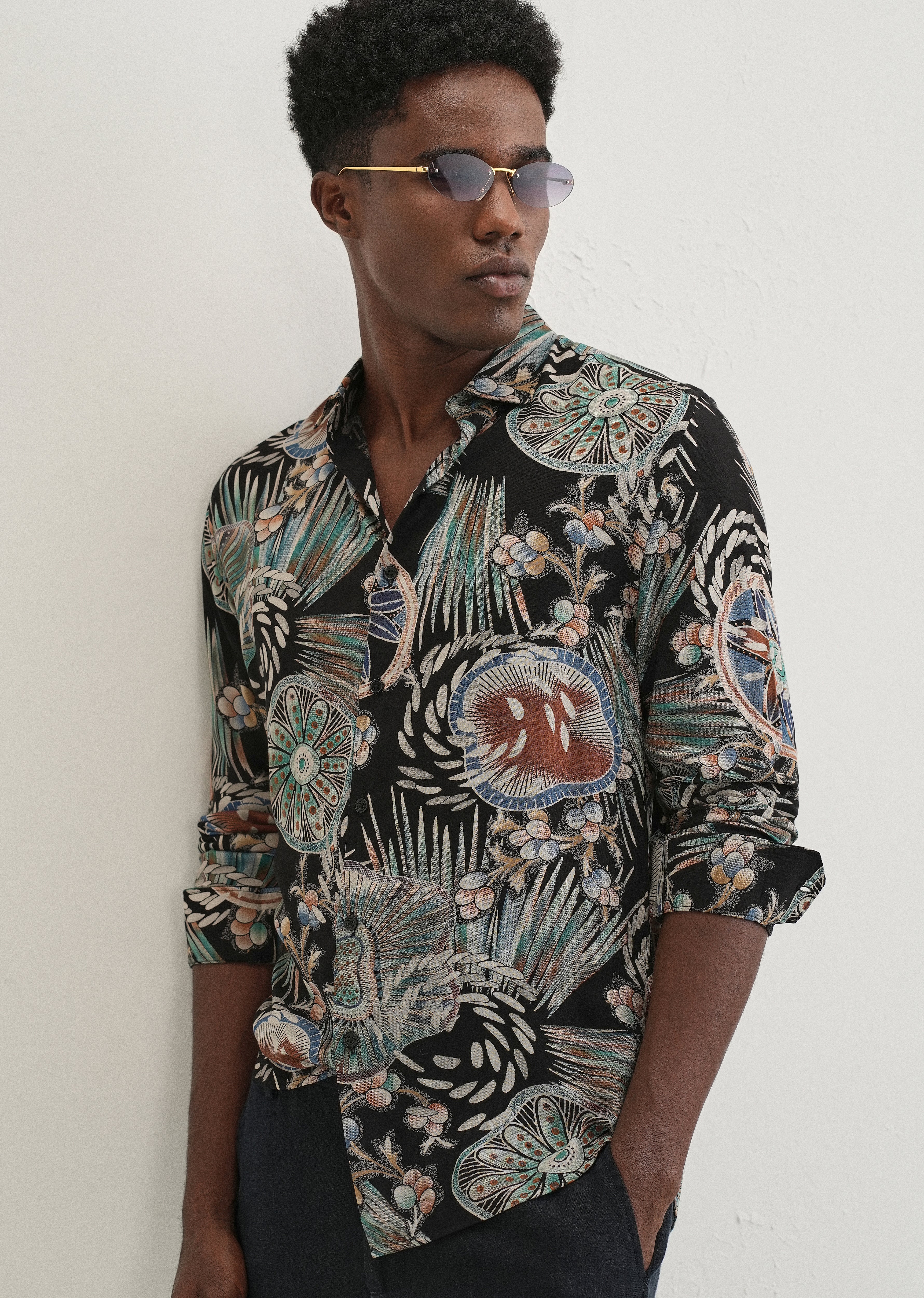 Dark Green Abstract Feather Shirt - Image 7