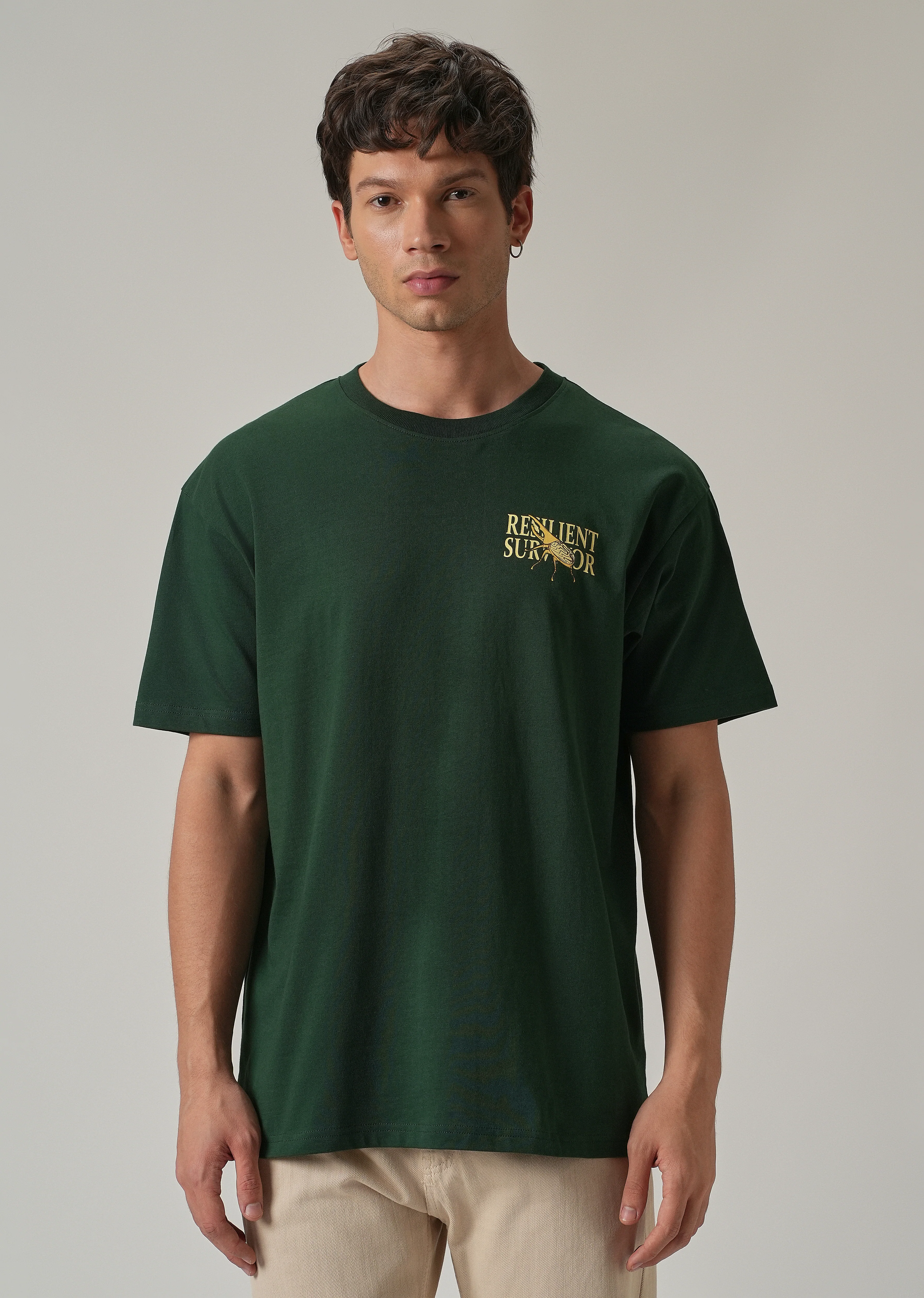 Dark Green Back Printed Oversized T-Shirt - Image 4