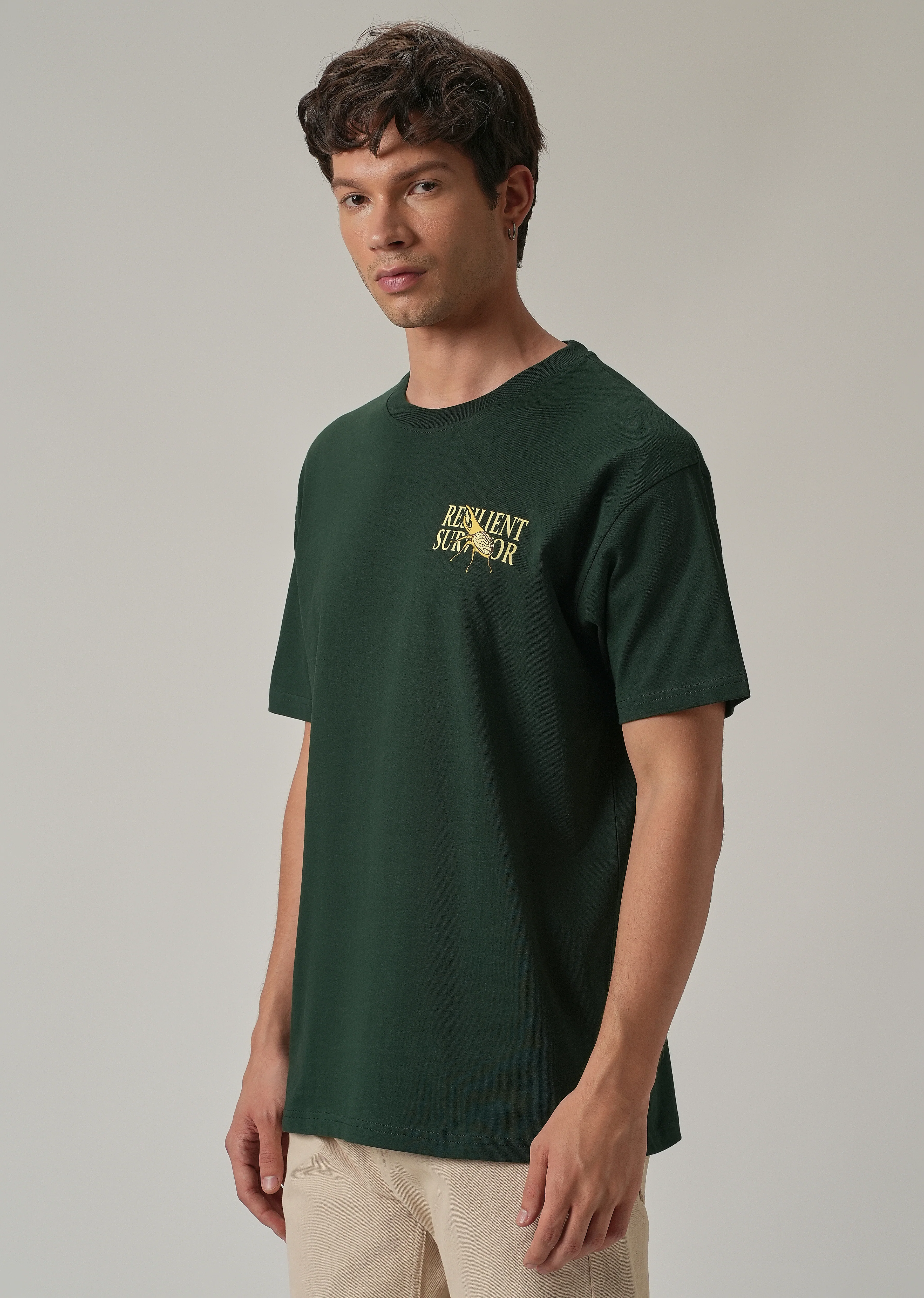 Dark Green Back Printed Oversized T-Shirt - Image 5