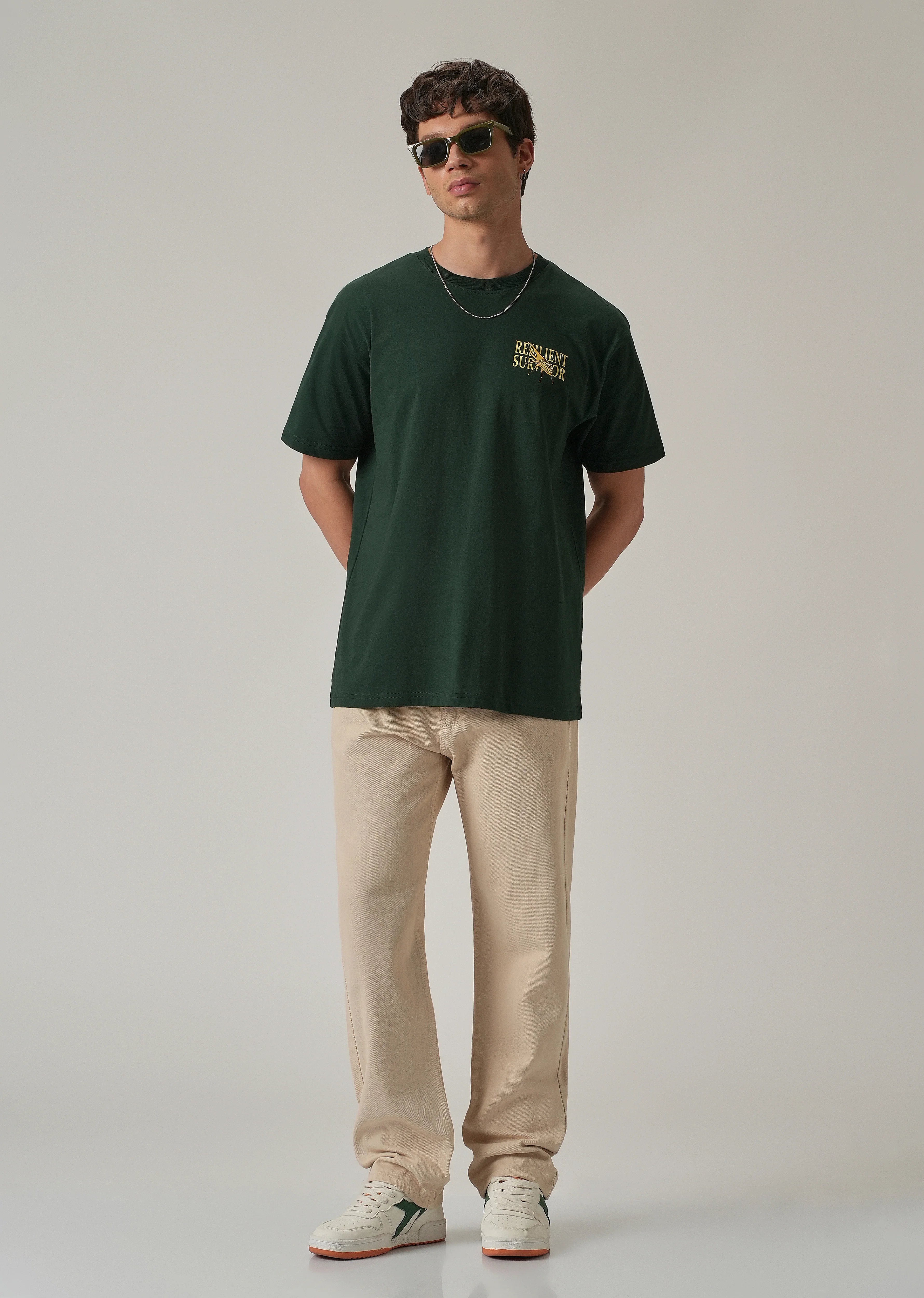 Dark Green Back Printed Oversized T-Shirt - Image 6