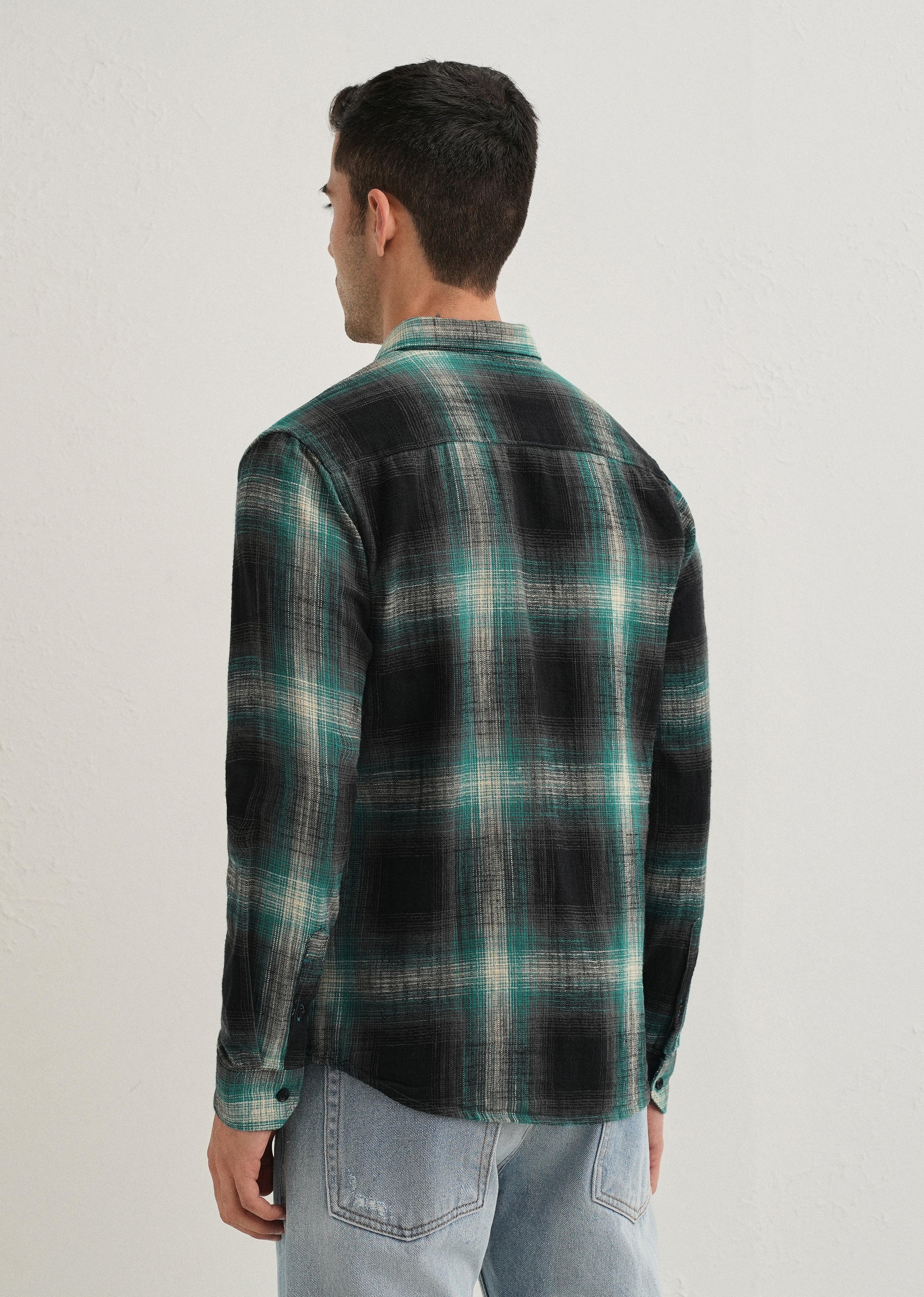 Dark Green Cotton Linen Check Shirt - Image 4